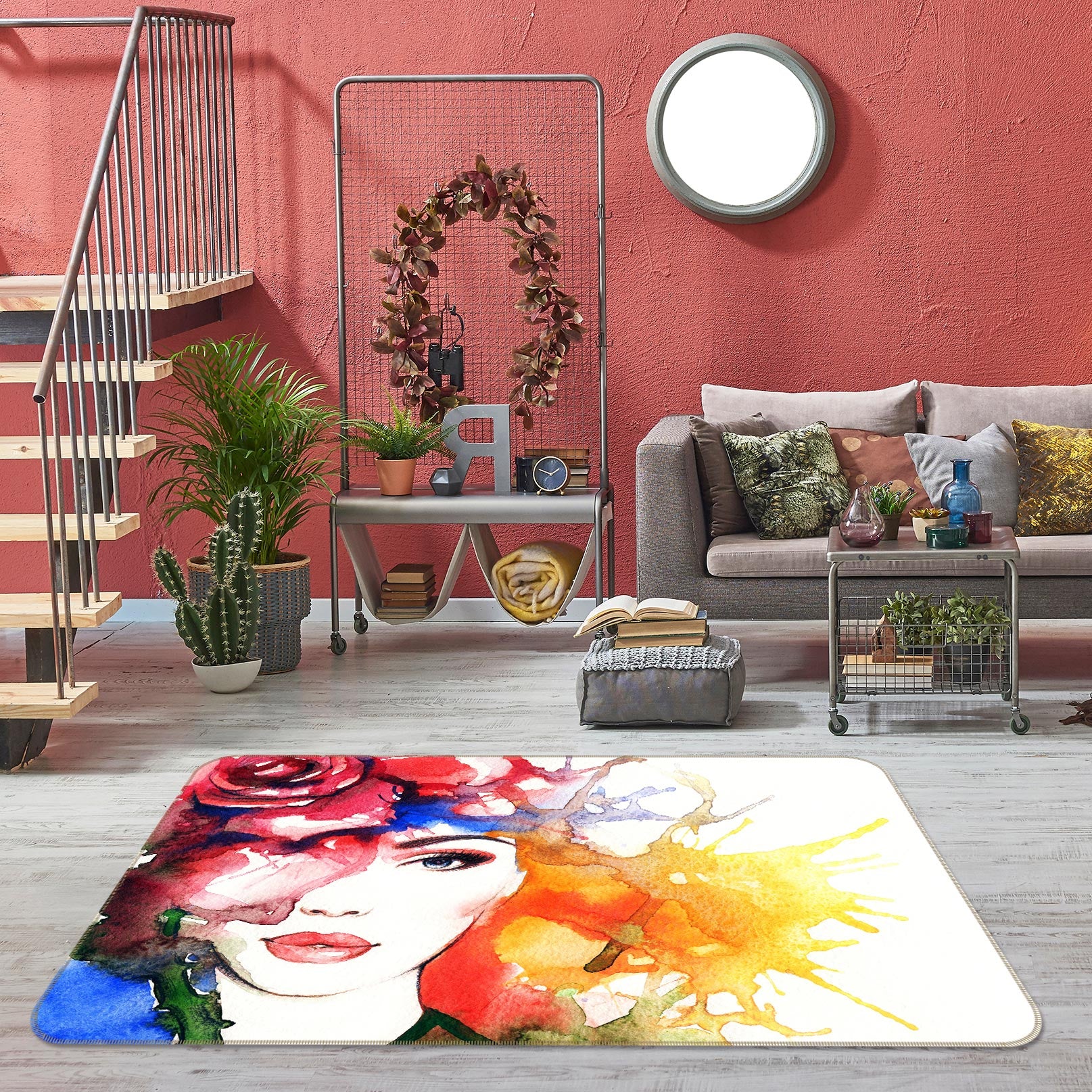 3D Red Rose Woman 1012 Non Slip Rug Mat