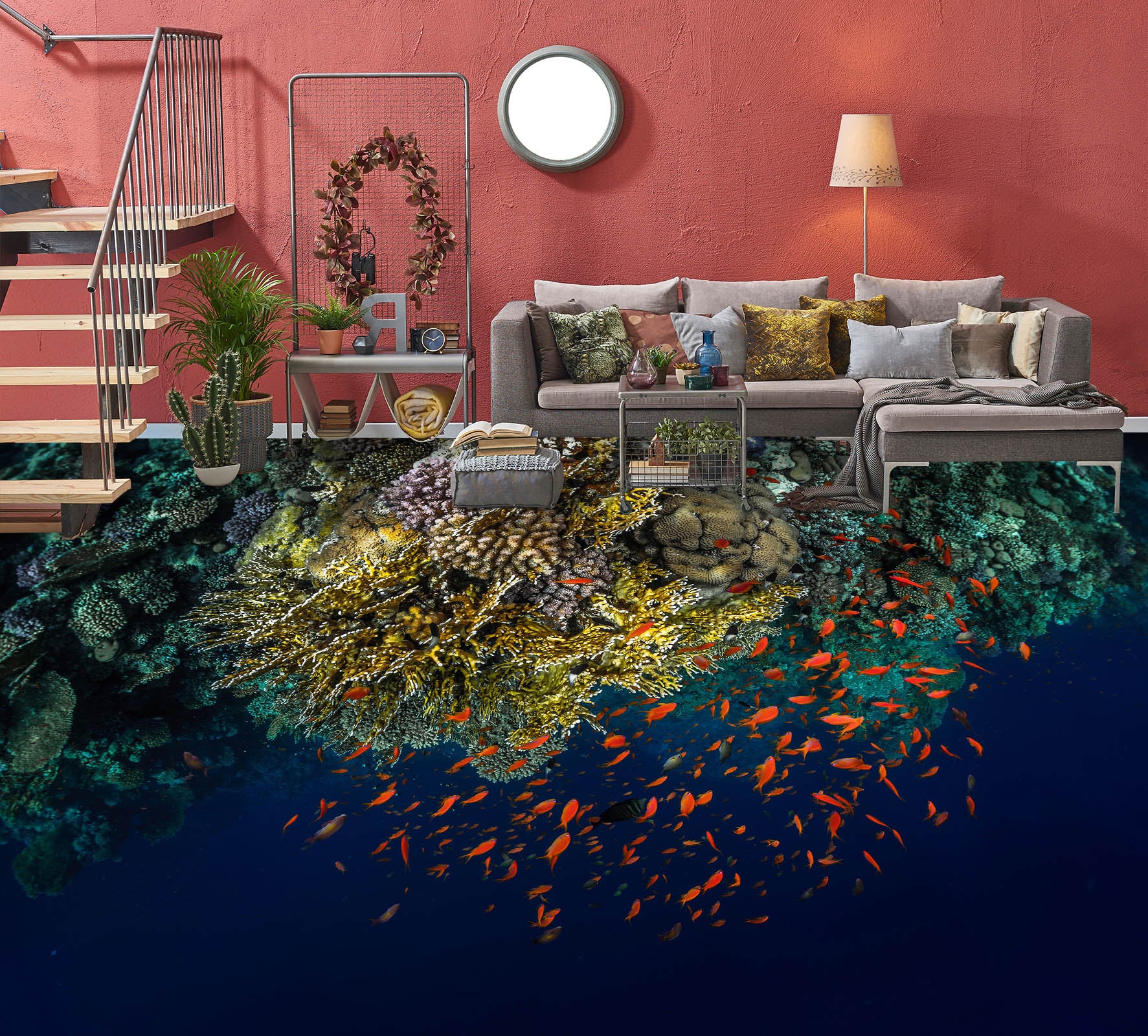 3D Coral And Small Fish 335 Floor Mural  Wallpaper Murals Rug & Mat Print Epoxy waterproof bath floor