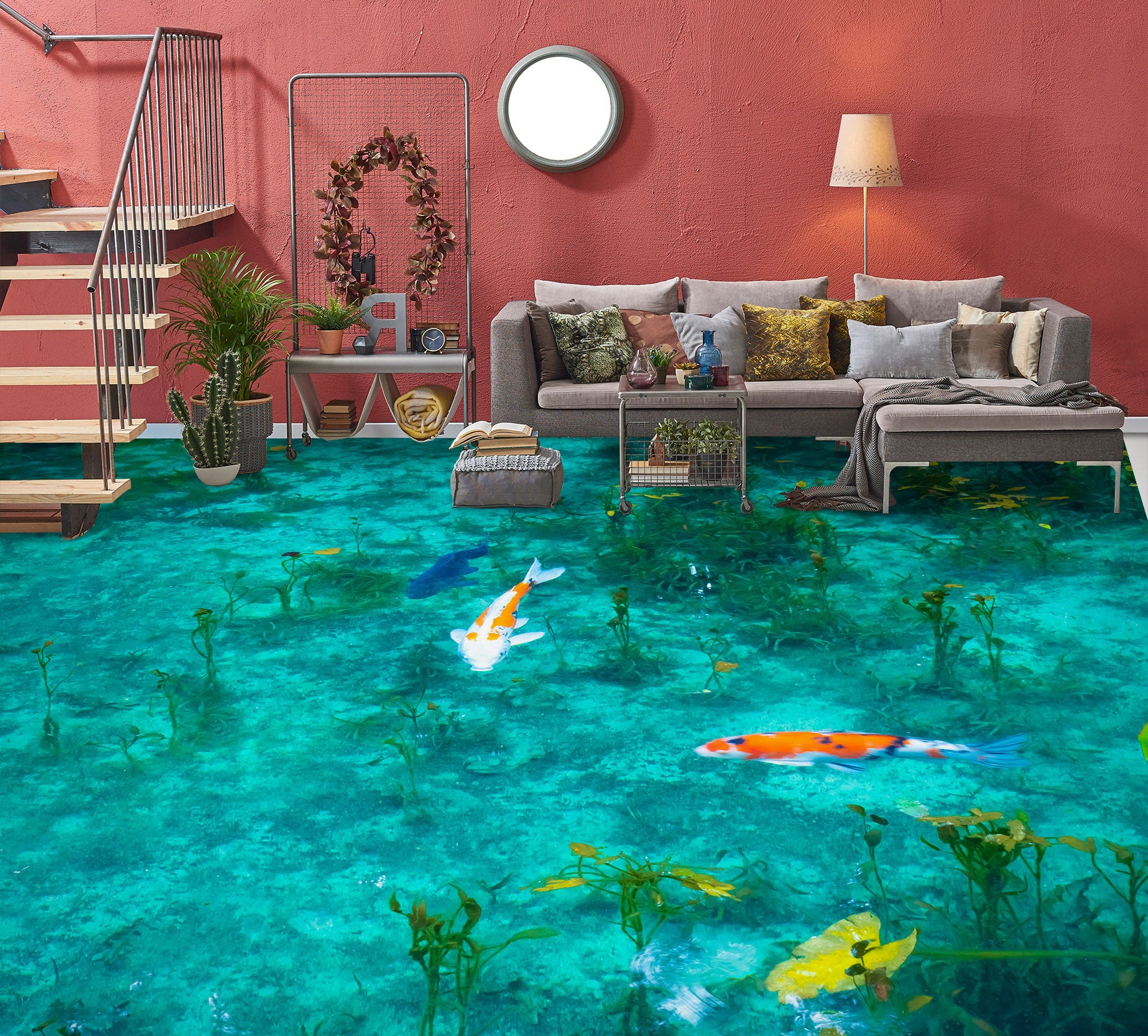 3D Special White Koi 746 Floor Mural  Wallpaper Murals Rug & Mat Print Epoxy waterproof bath floor