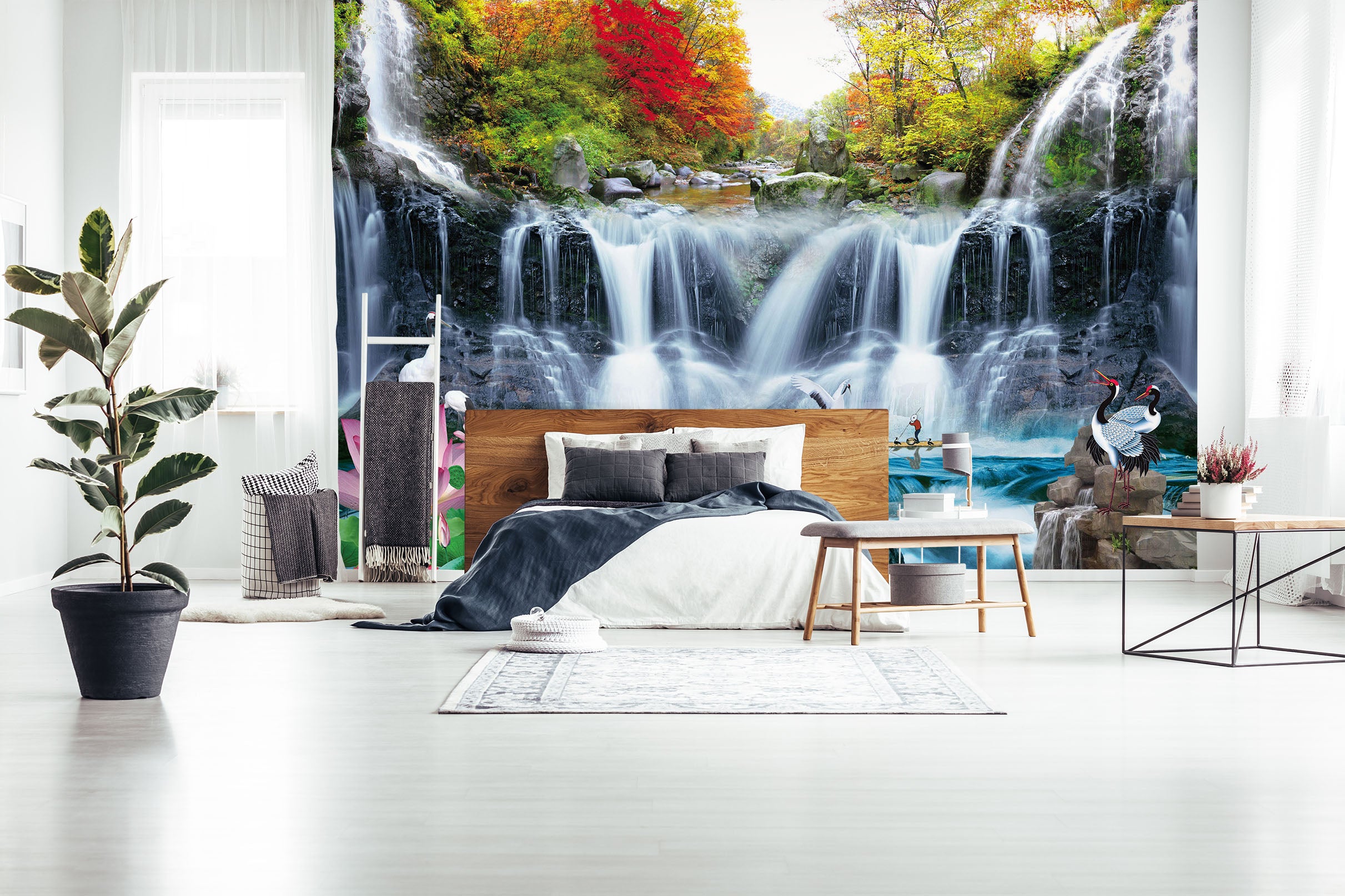 3D Alpine Waterfall 1460 Wall Murals