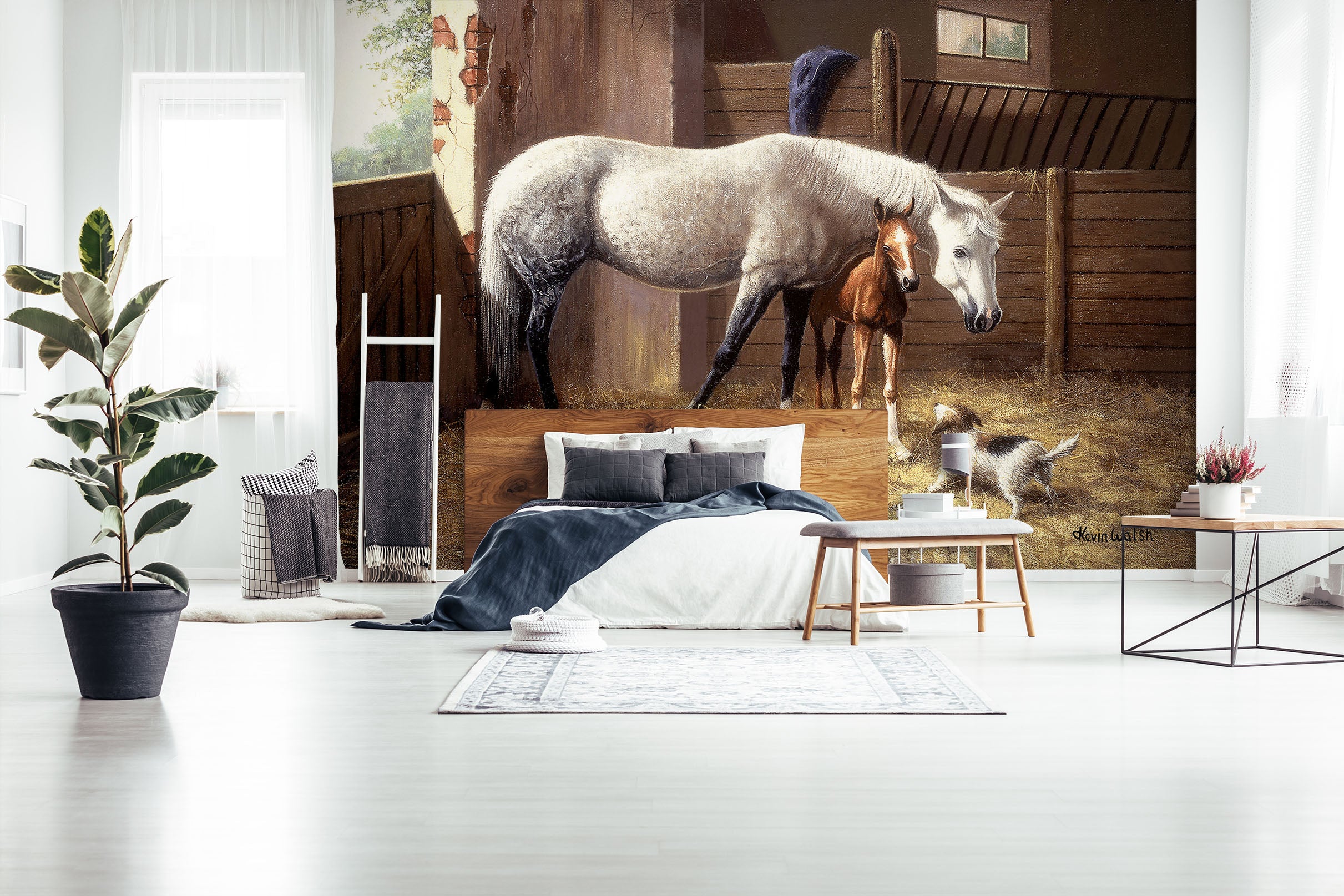 3D White Horse Pony 103 Kevin Walsh Wall Mural Wall Murals