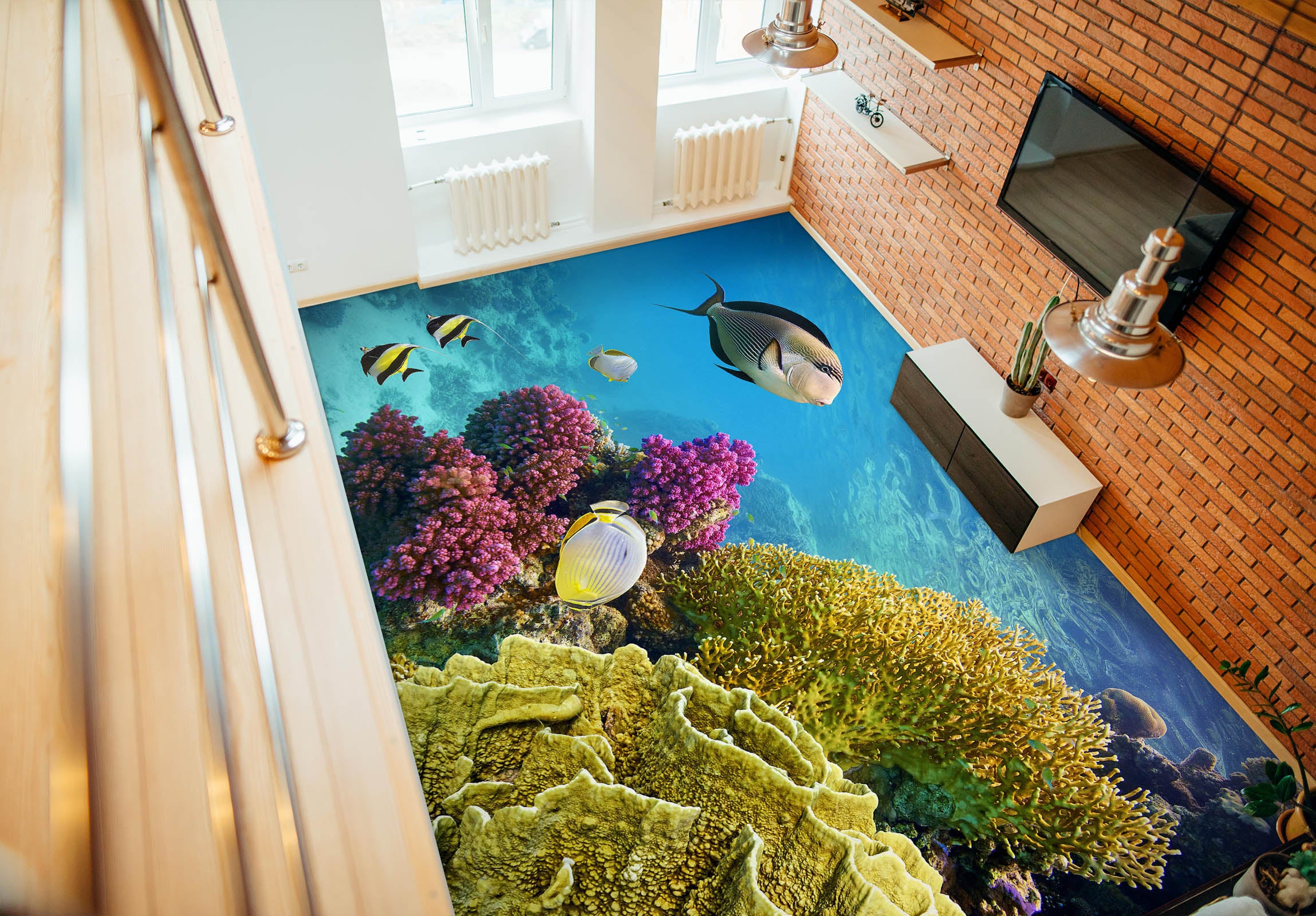 3D Pink And Yellow Coral 1412 Floor Mural  Wallpaper Murals Self-Adhesive Removable Print Epoxy