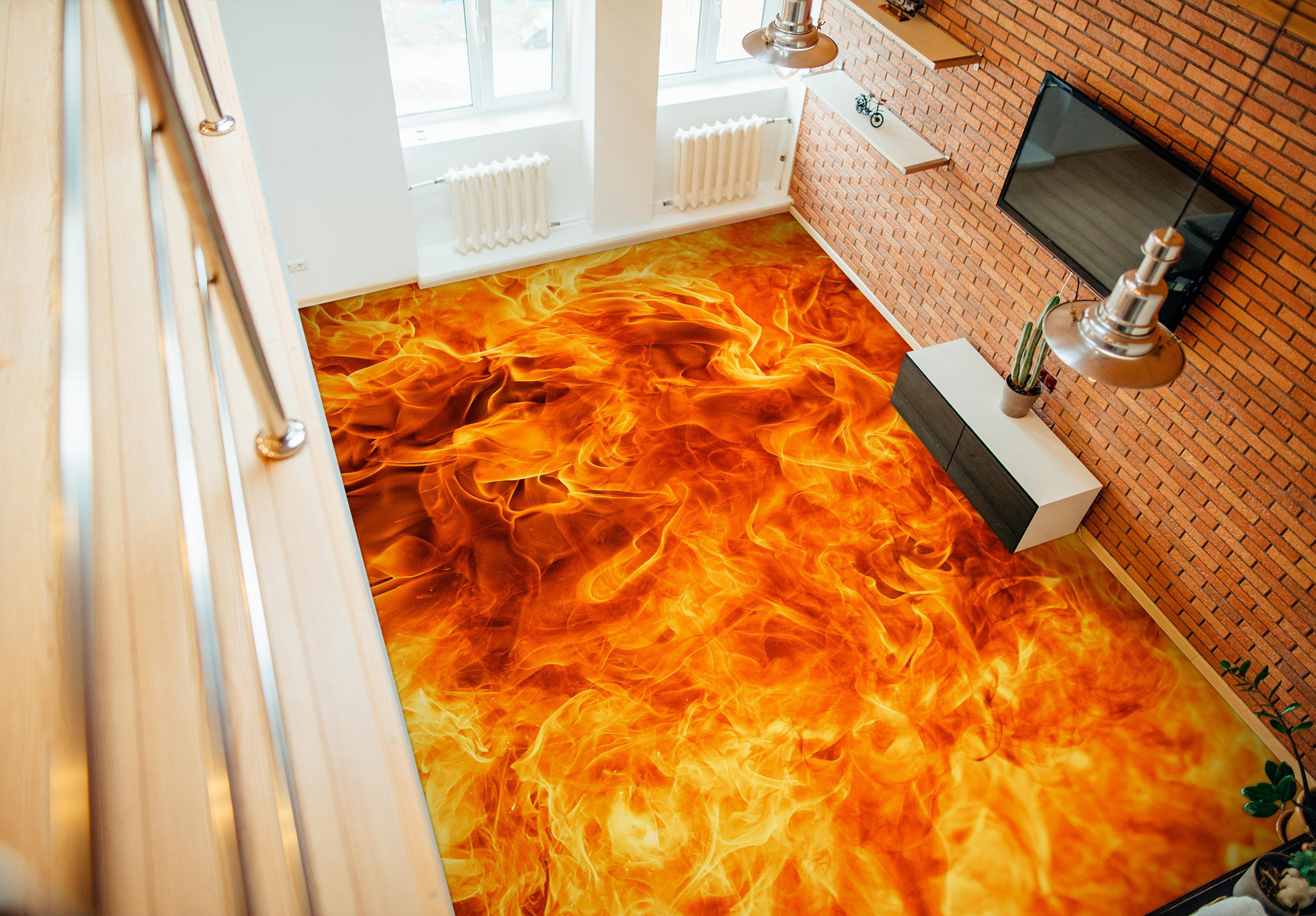 3D Blazing Fire 1331 Floor Mural