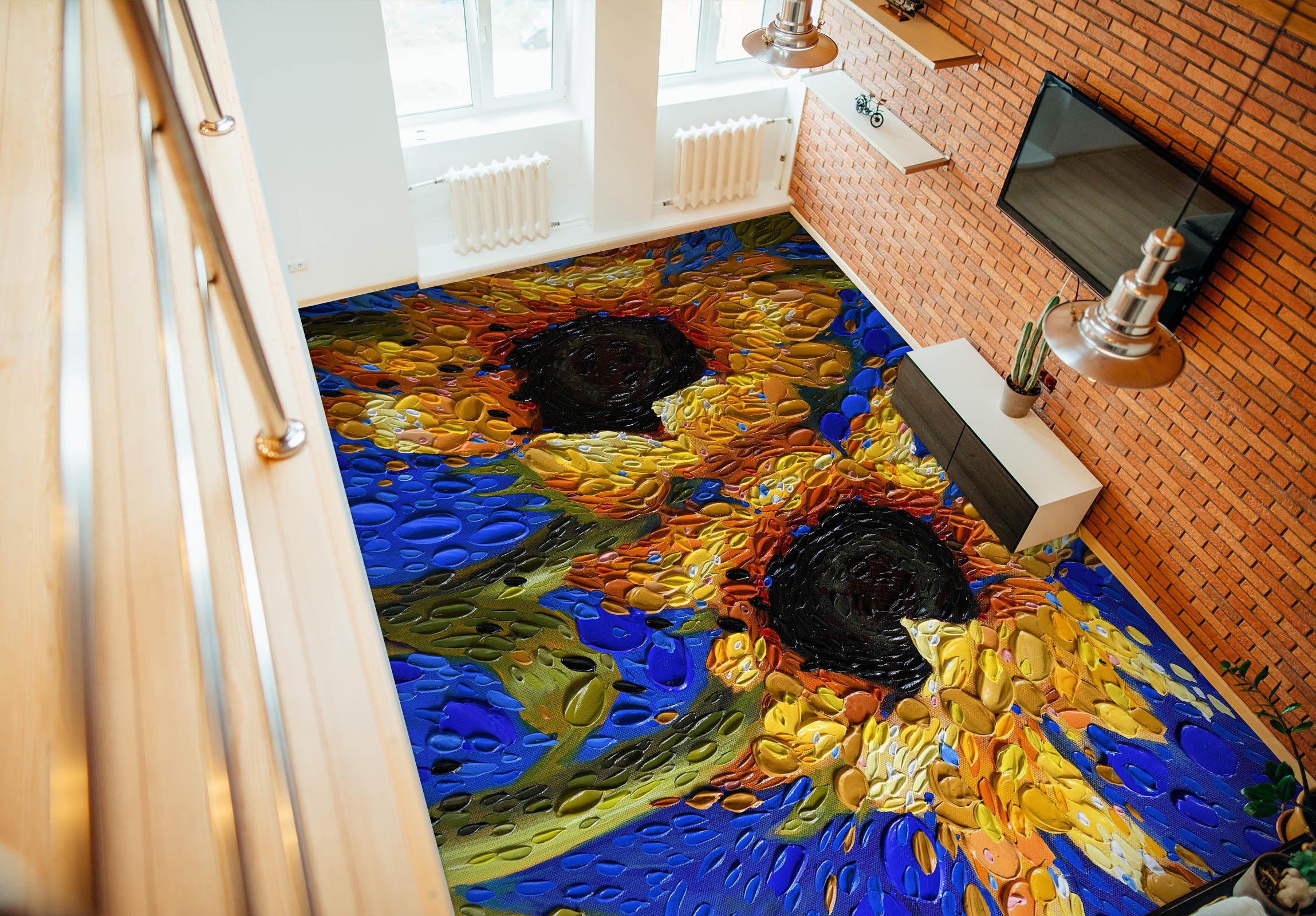 3D Sunflower 102152 Dena Tollefson Floor Mural  Wallpaper Murals Self-Adhesive Removable Print Epoxy