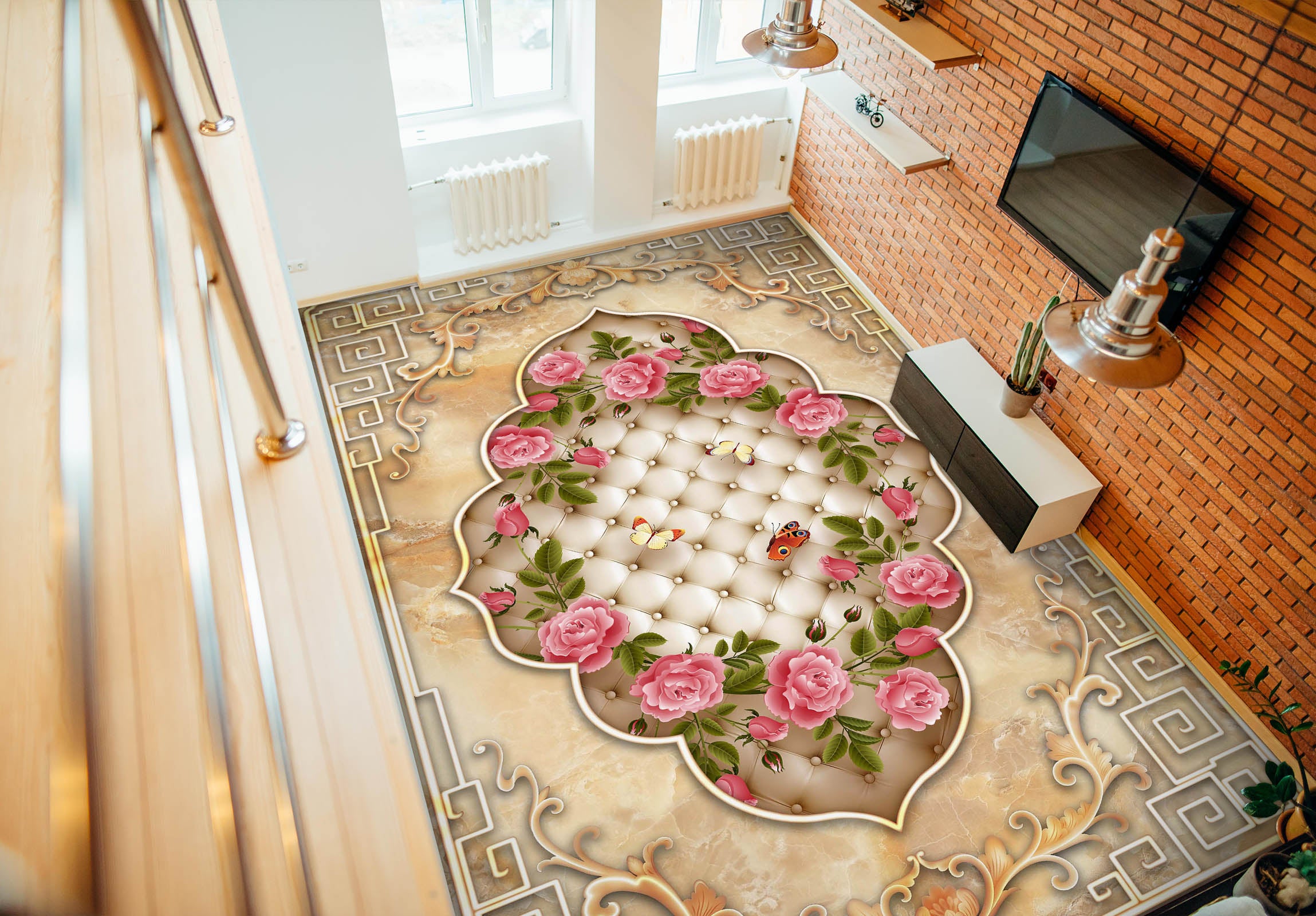 3D Gorgeous Pink Roses 1504 Floor Mural  Wallpaper Murals Self-Adhesive Removable Print Epoxy