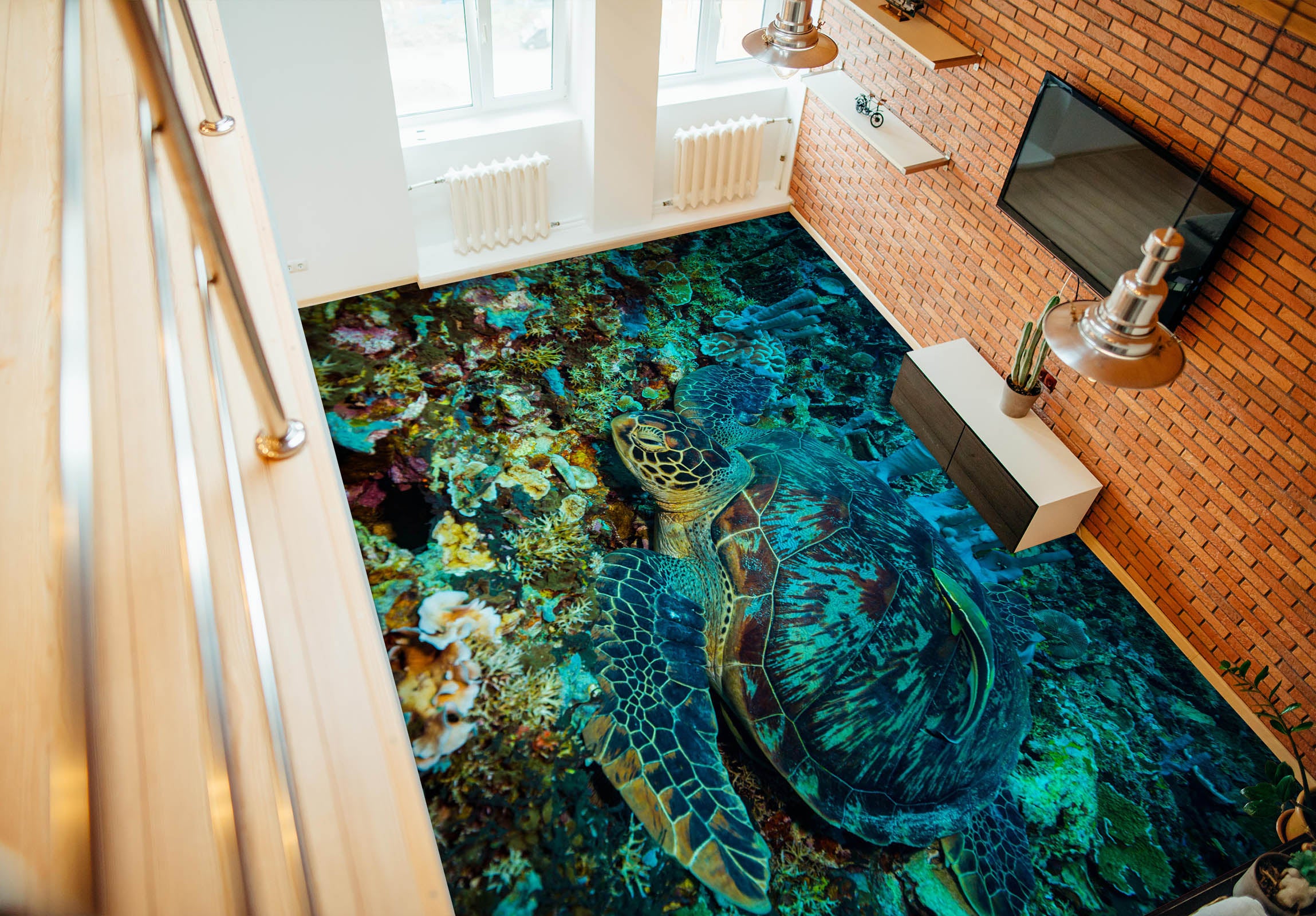 3D Mysterious Sea Turtle 360 Floor Mural  Wallpaper Murals Rug & Mat Print Epoxy waterproof bath floor