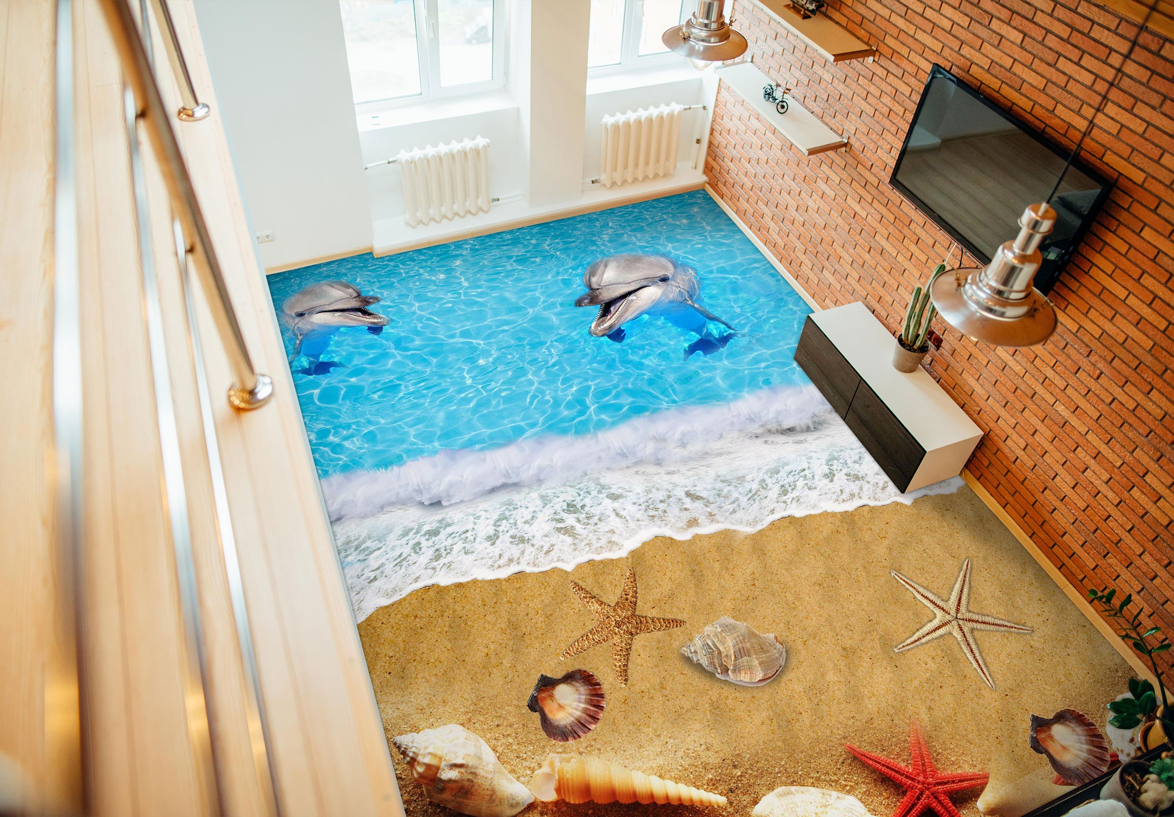 3D Two Grey Dolphins 177 Floor Mural  Wallpaper Murals Rug & Mat Print Epoxy waterproof bath floor