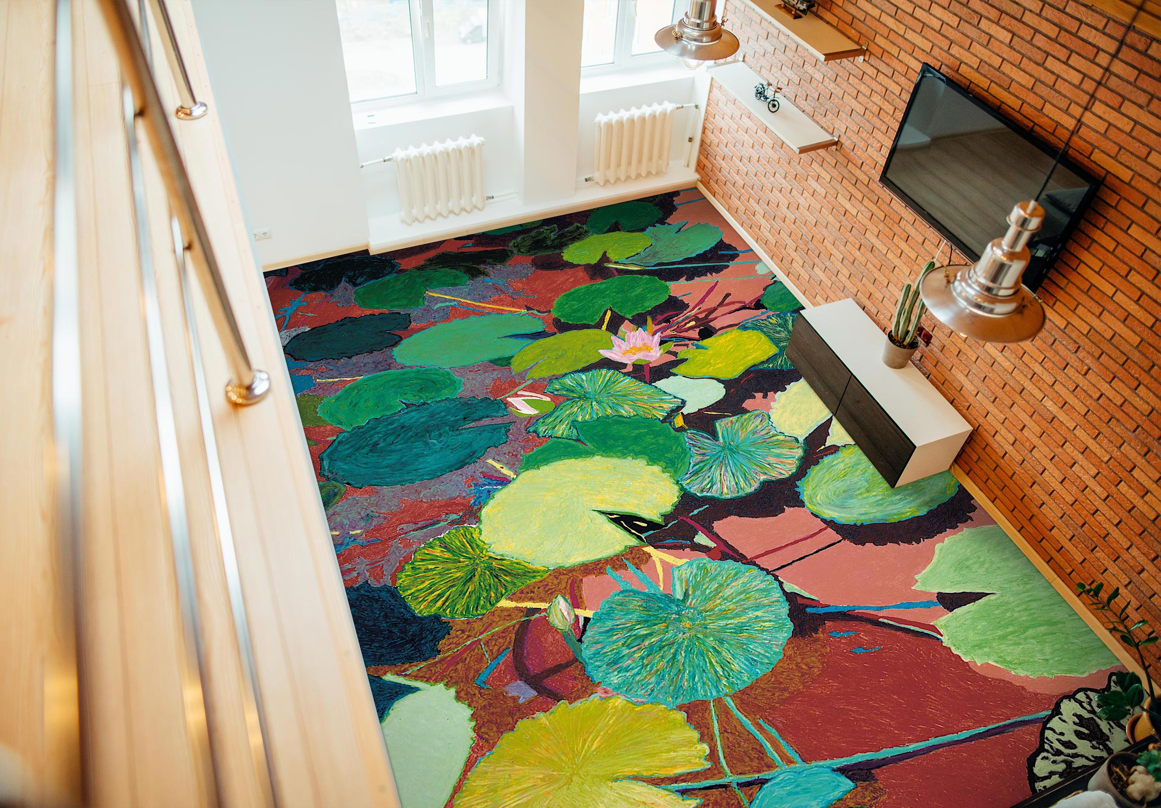 3D Colorful Lotus Leaf Painting 96122 Allan P. Friedlander Floor Mural  Wallpaper Murals Self-Adhesive Removable Print Epoxy