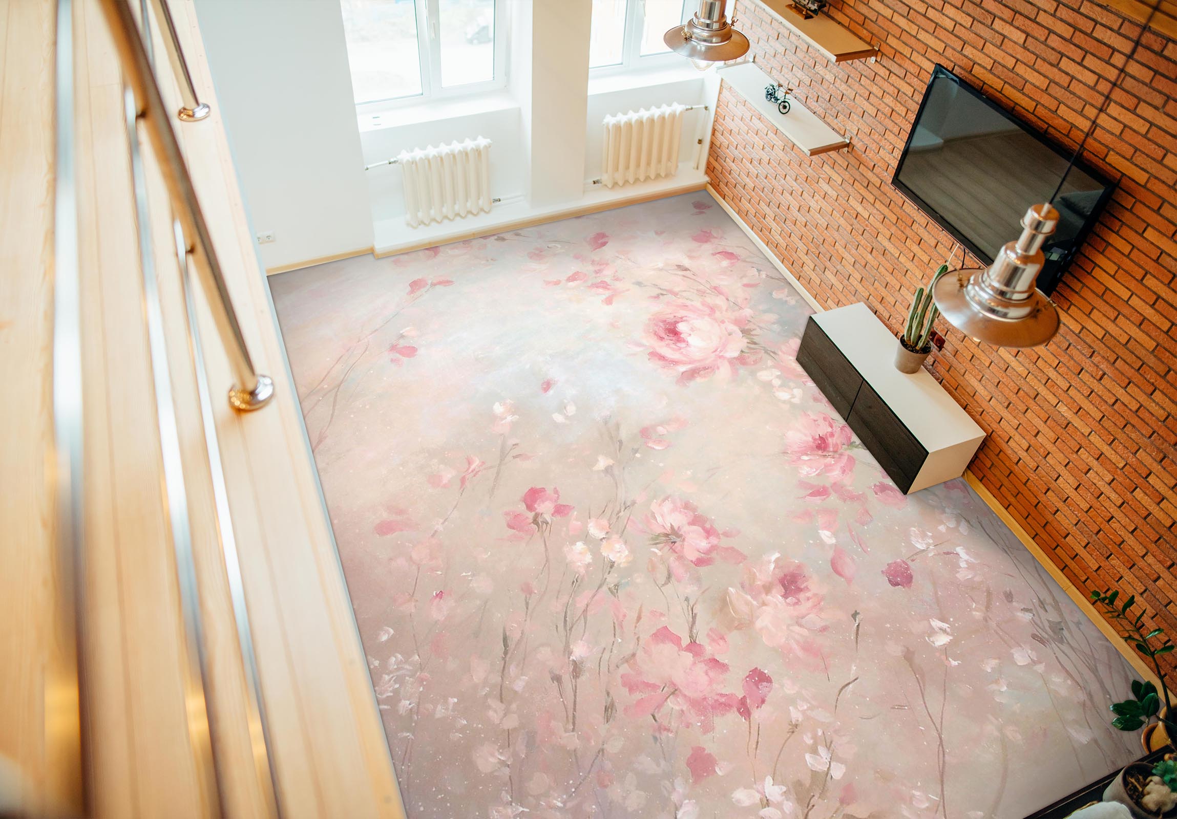 3D Pink Flower Bush Petal 9946 Debi Coules Floor Mural  Wallpaper Murals Self-Adhesive Removable Print Epoxy