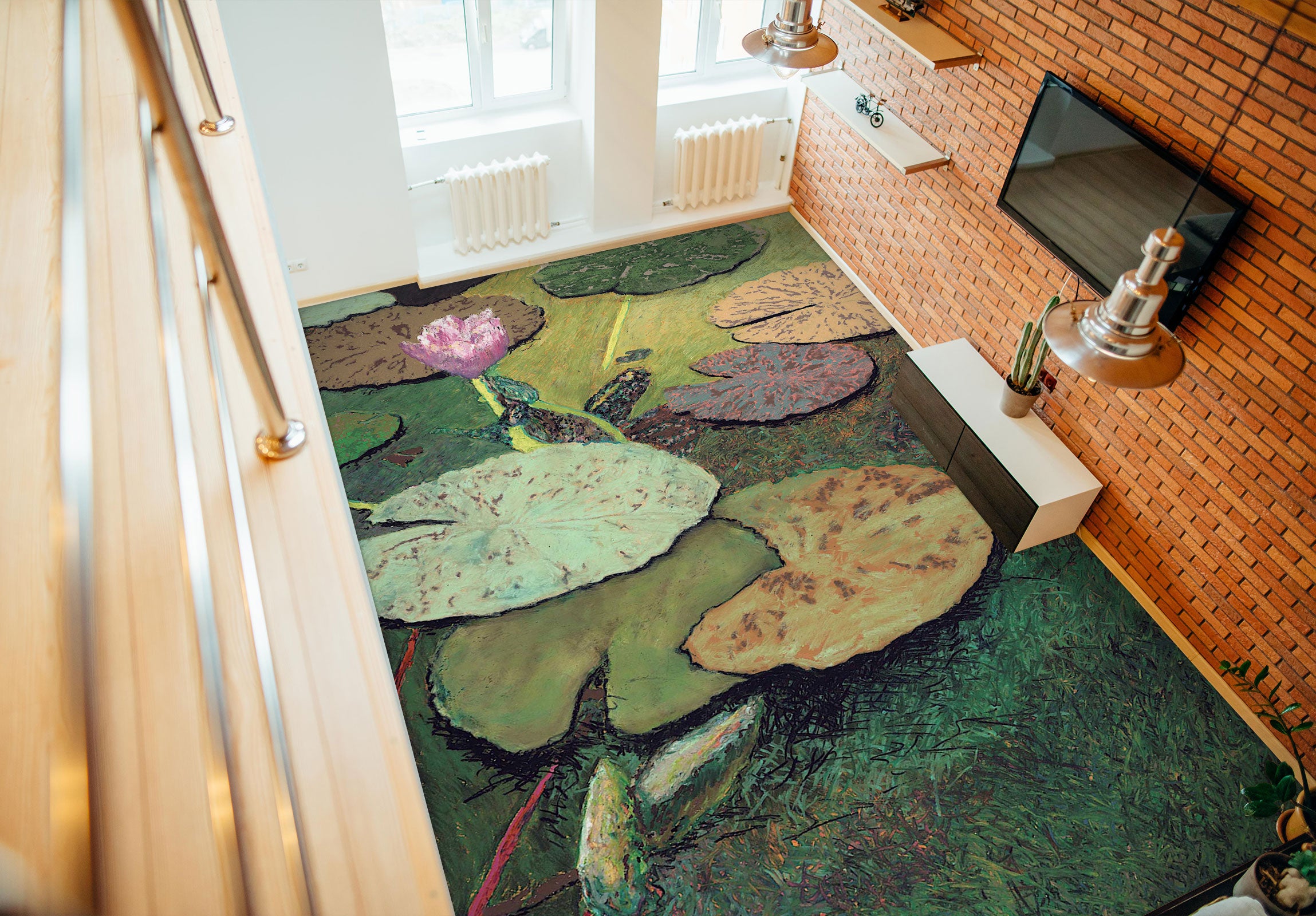 3D Lotus Leaf Pattern 96117 Allan P. Friedlander Floor Mural  Wallpaper Murals Self-Adhesive Removable Print Epoxy