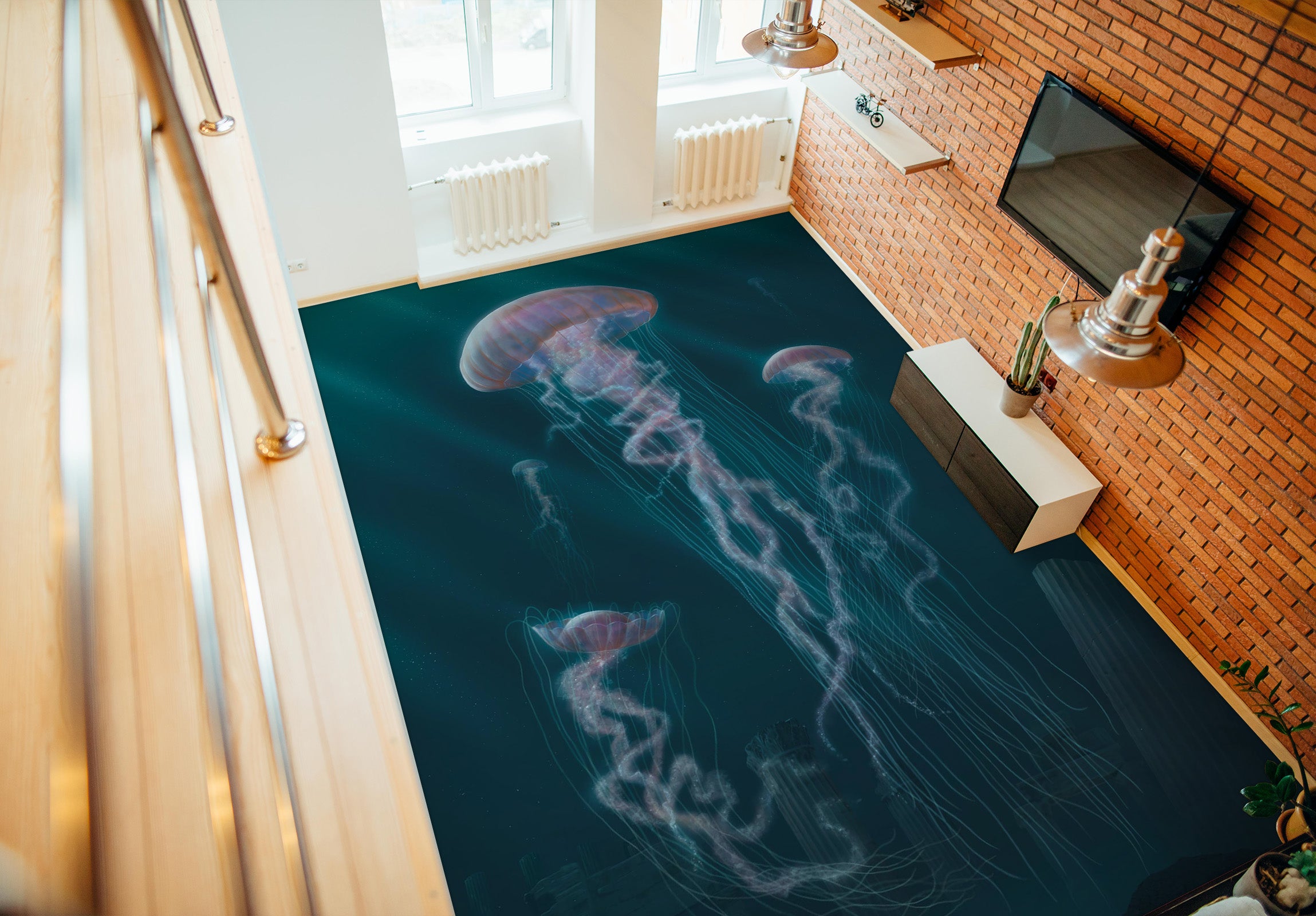 3D Jellyfish 98183 Vincent Floor Mural  Wallpaper Murals Self-Adhesive Removable Print Epoxy
