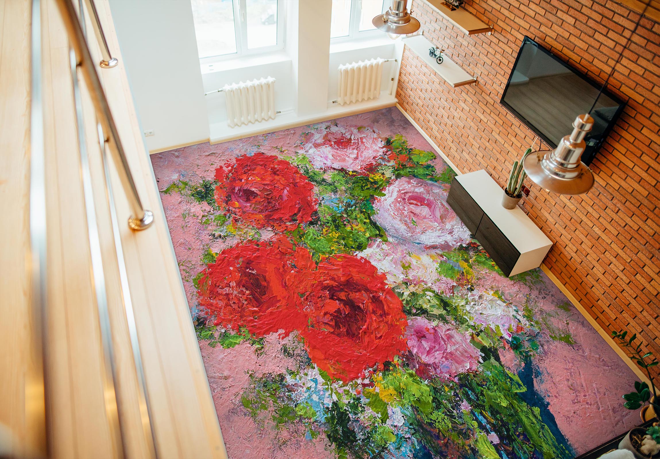 3D Red Pink Rose Flower 9699 Allan P. Friedlander Floor Mural  Wallpaper Murals Self-Adhesive Removable Print Epoxy