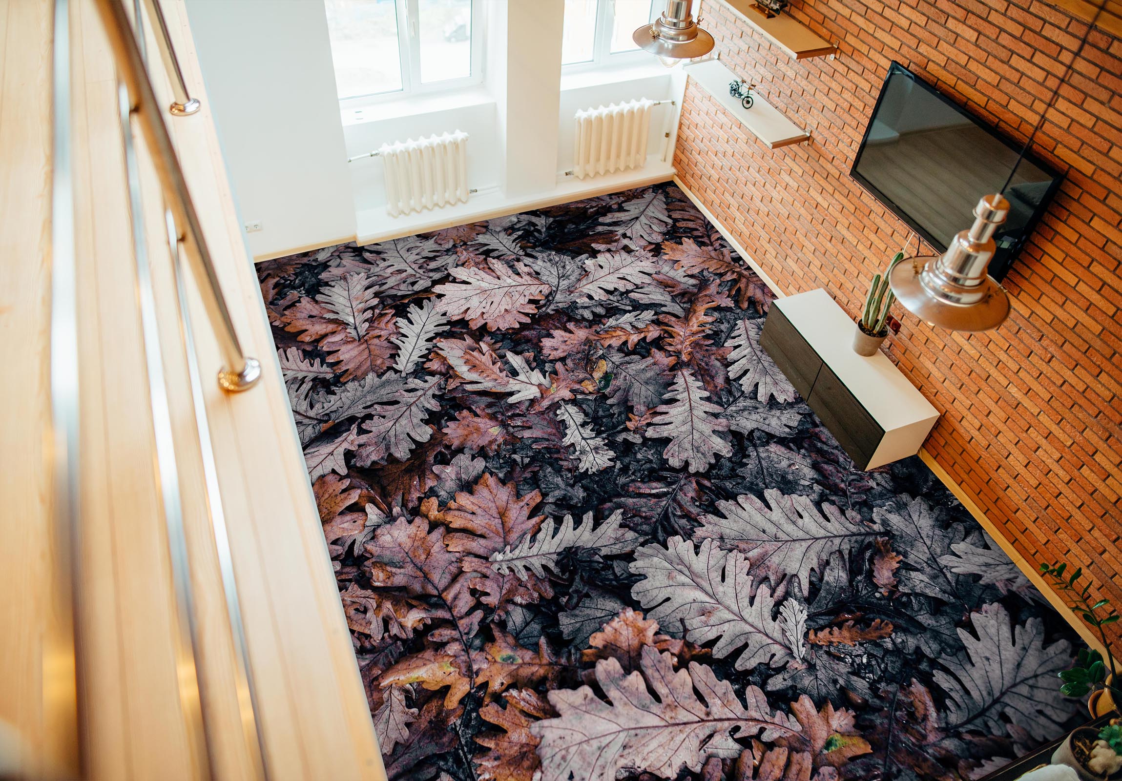 3D Retro Color Leaves 1520 Floor Mural  Wallpaper Murals Self-Adhesive Removable Print Epoxy