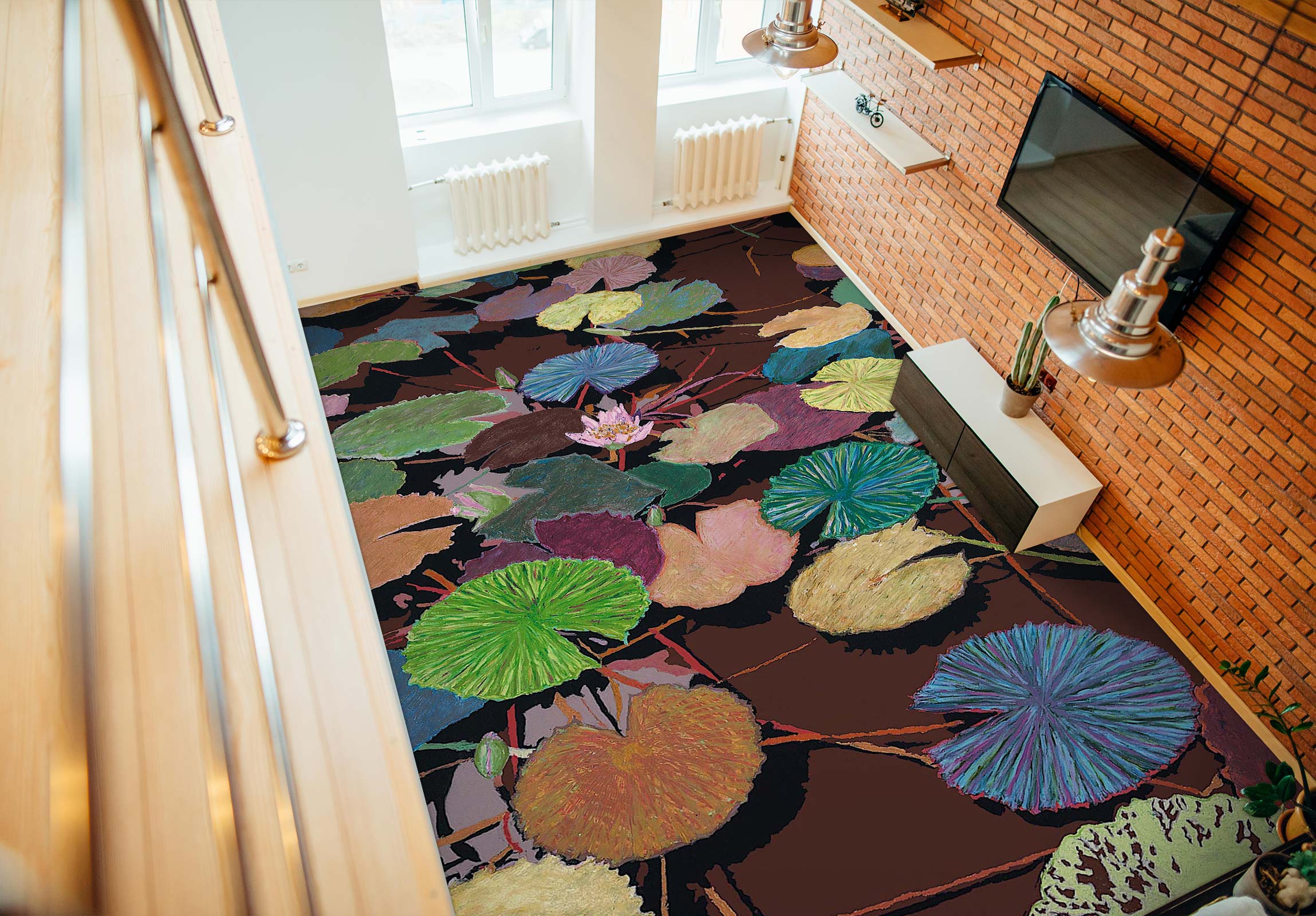 3D Lotus Leaf Color Pattern 96124 Allan P. Friedlander Floor Mural  Wallpaper Murals Self-Adhesive Removable Print Epoxy