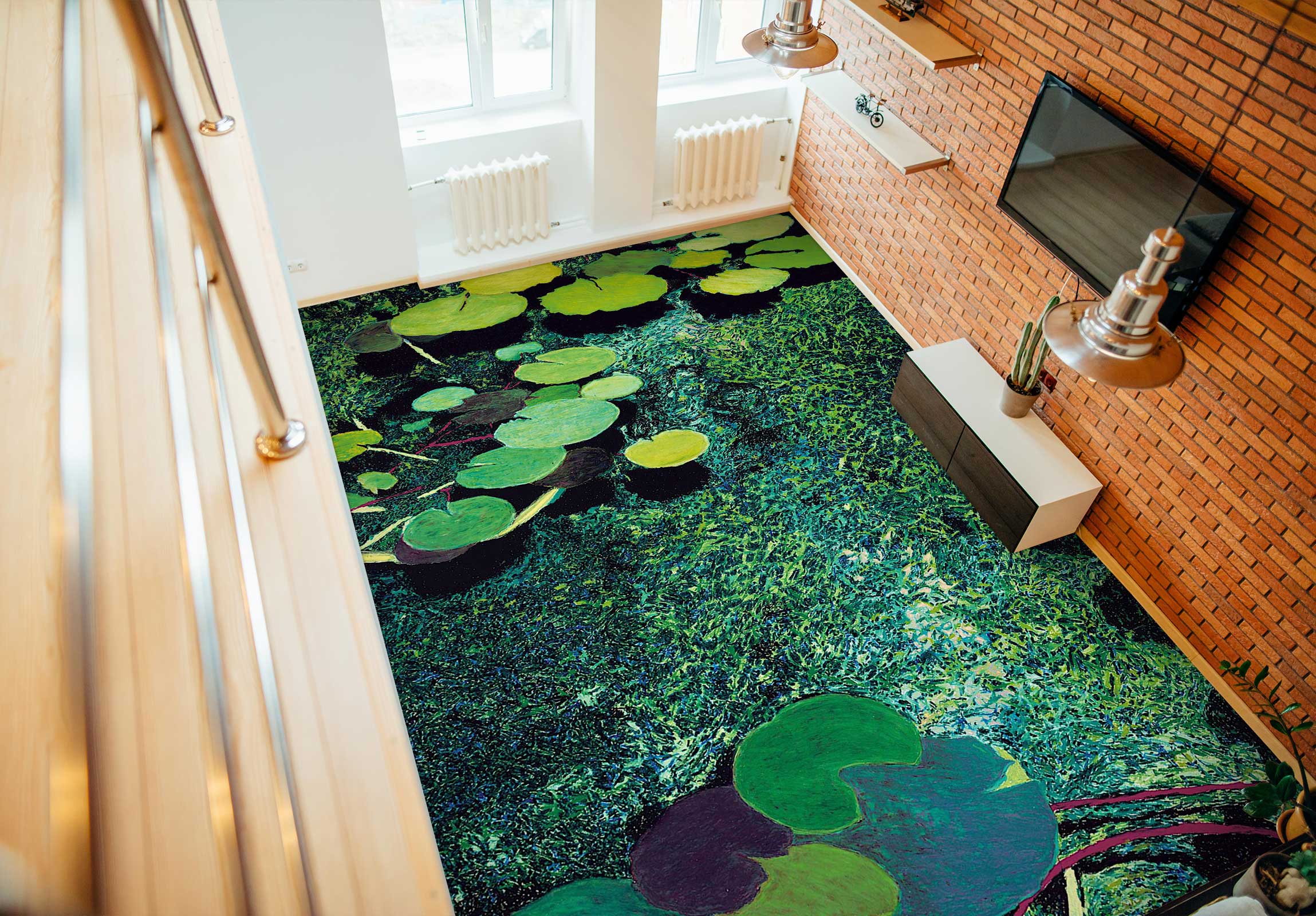 3D Green Lotus Pond 96120 Allan P. Friedlander Floor Mural  Wallpaper Murals Self-Adhesive Removable Print Epoxy