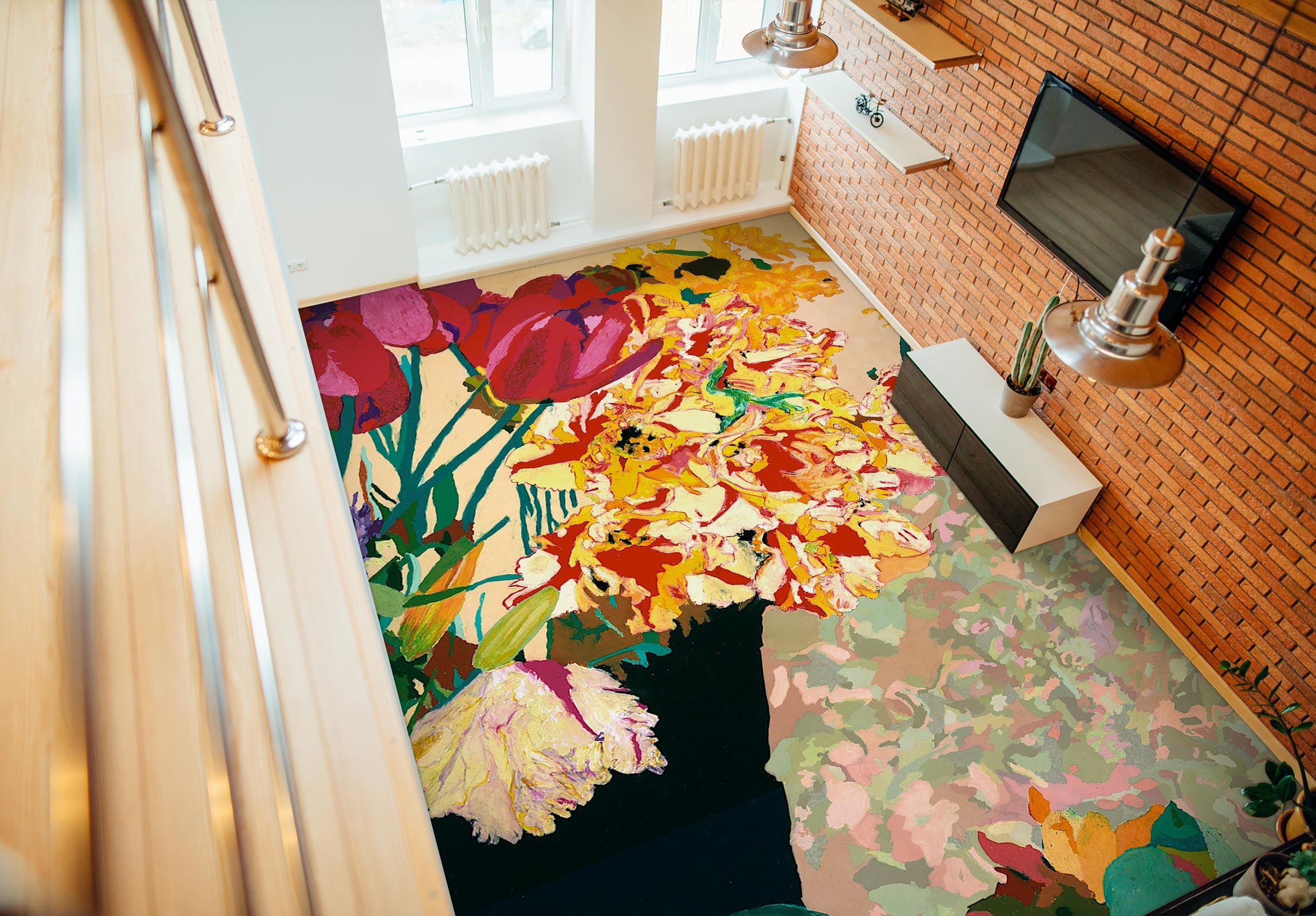 3D Red Gold Flowers 96123 Allan P. Friedlander Floor Mural  Wallpaper Murals Self-Adhesive Removable Print Epoxy