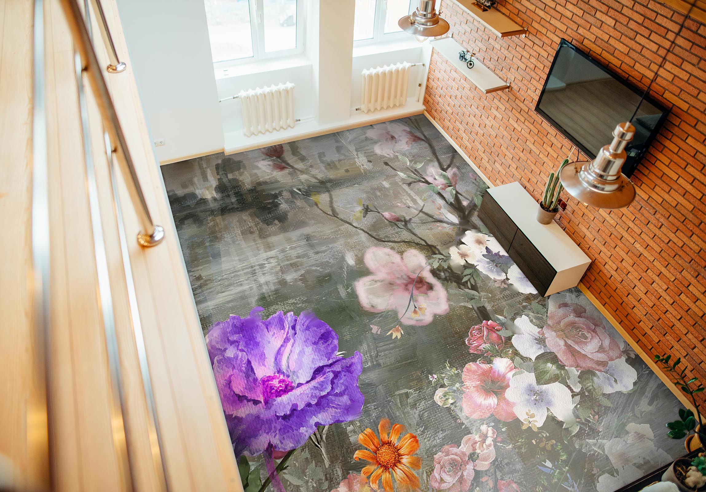 3D Distinct Purple Flowers 1304 Floor Mural  Wallpaper Murals Self-Adhesive Removable Print Epoxy