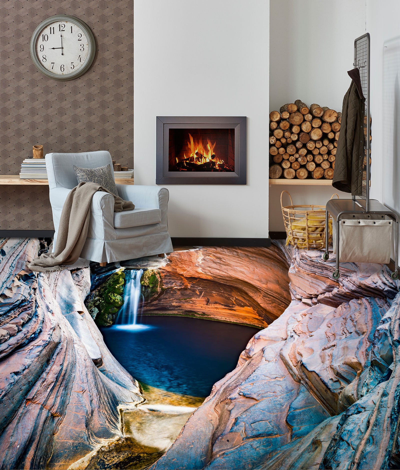 3D Waterfall In The Canyon 1032 Floor Mural  Wallpaper Murals Self-Adhesive Removable Print Epoxy