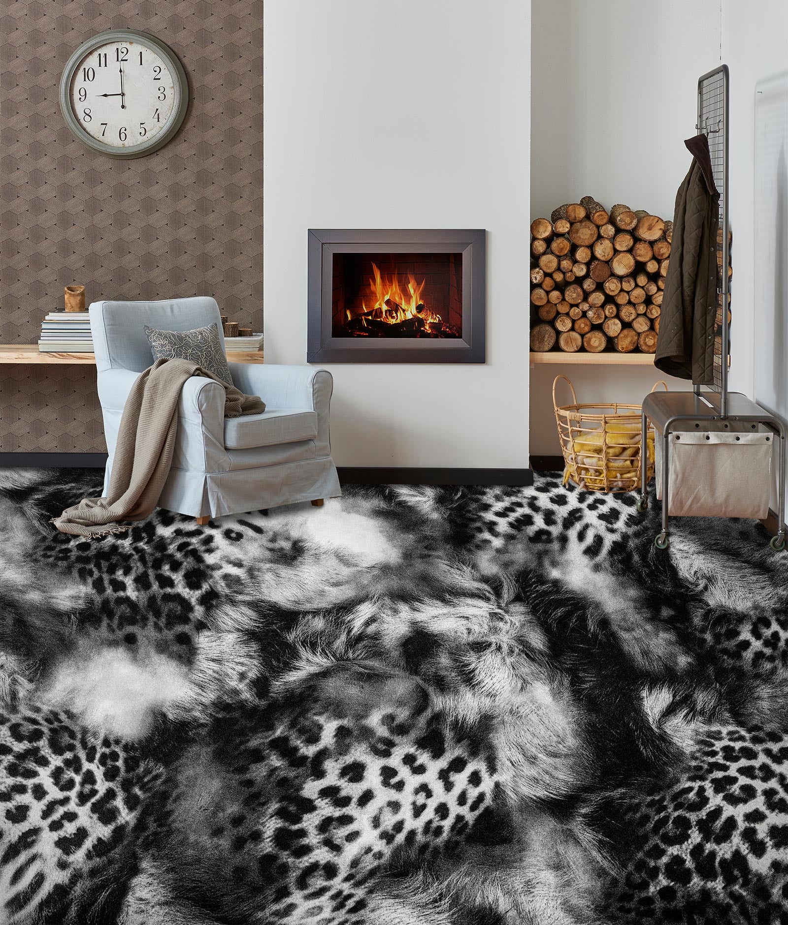 3D Black And White Leopard 1327 Floor Mural