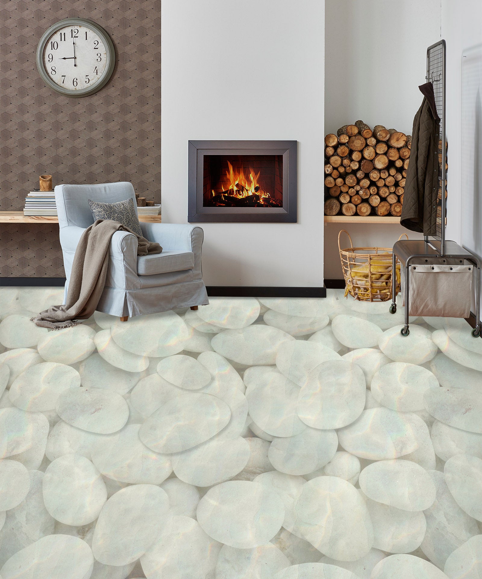3D Precious White Pebbles 216 Floor Mural  Wallpaper Murals Rug & Mat Print Epoxy waterproof bath floor