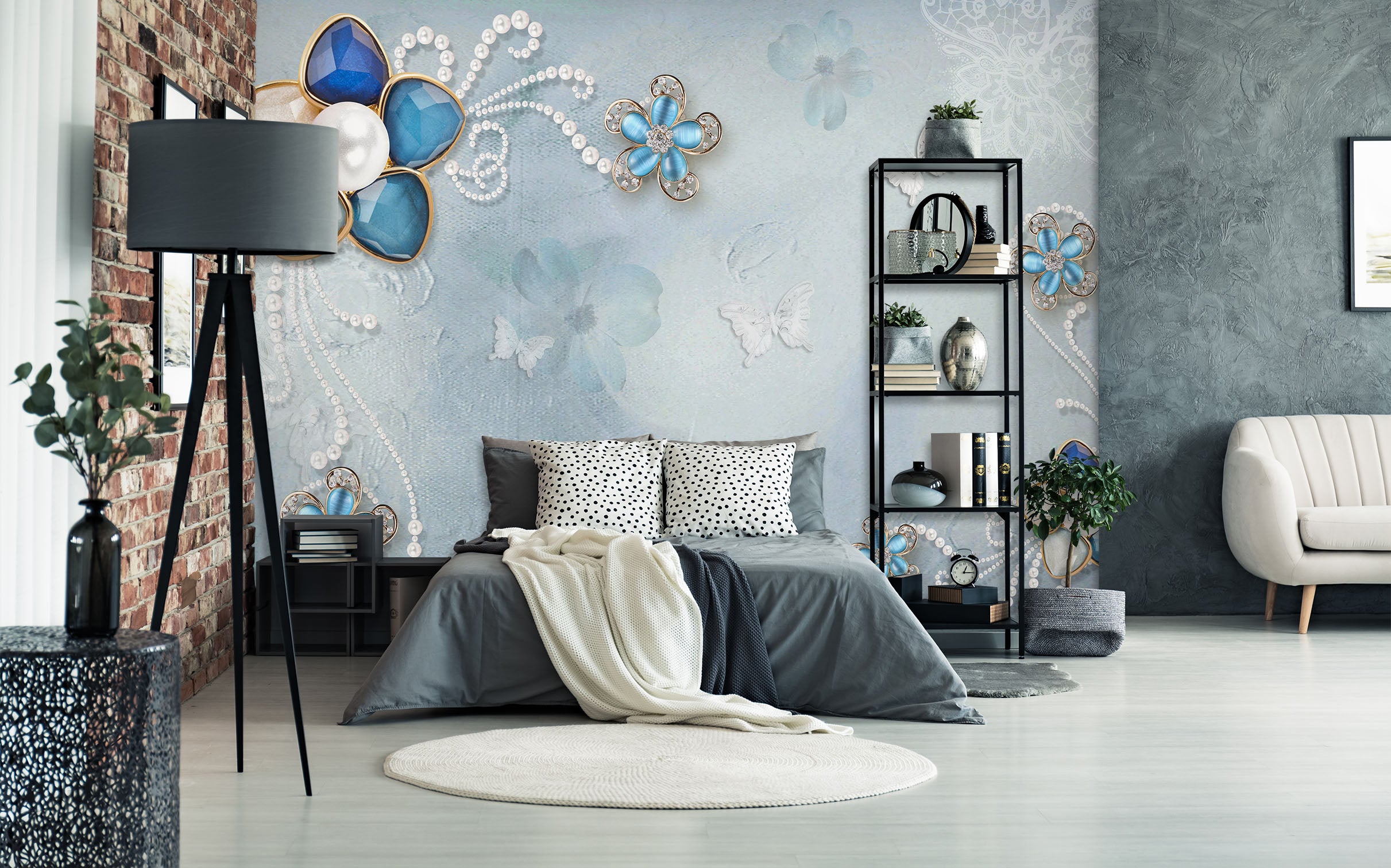 3D Blue Flowers 1459 Wall Murals