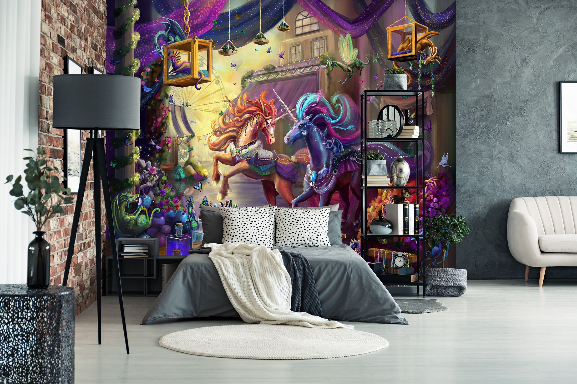 3D Two Horses 1417 Rose Catherine Khan Wall Mural Wall Murals