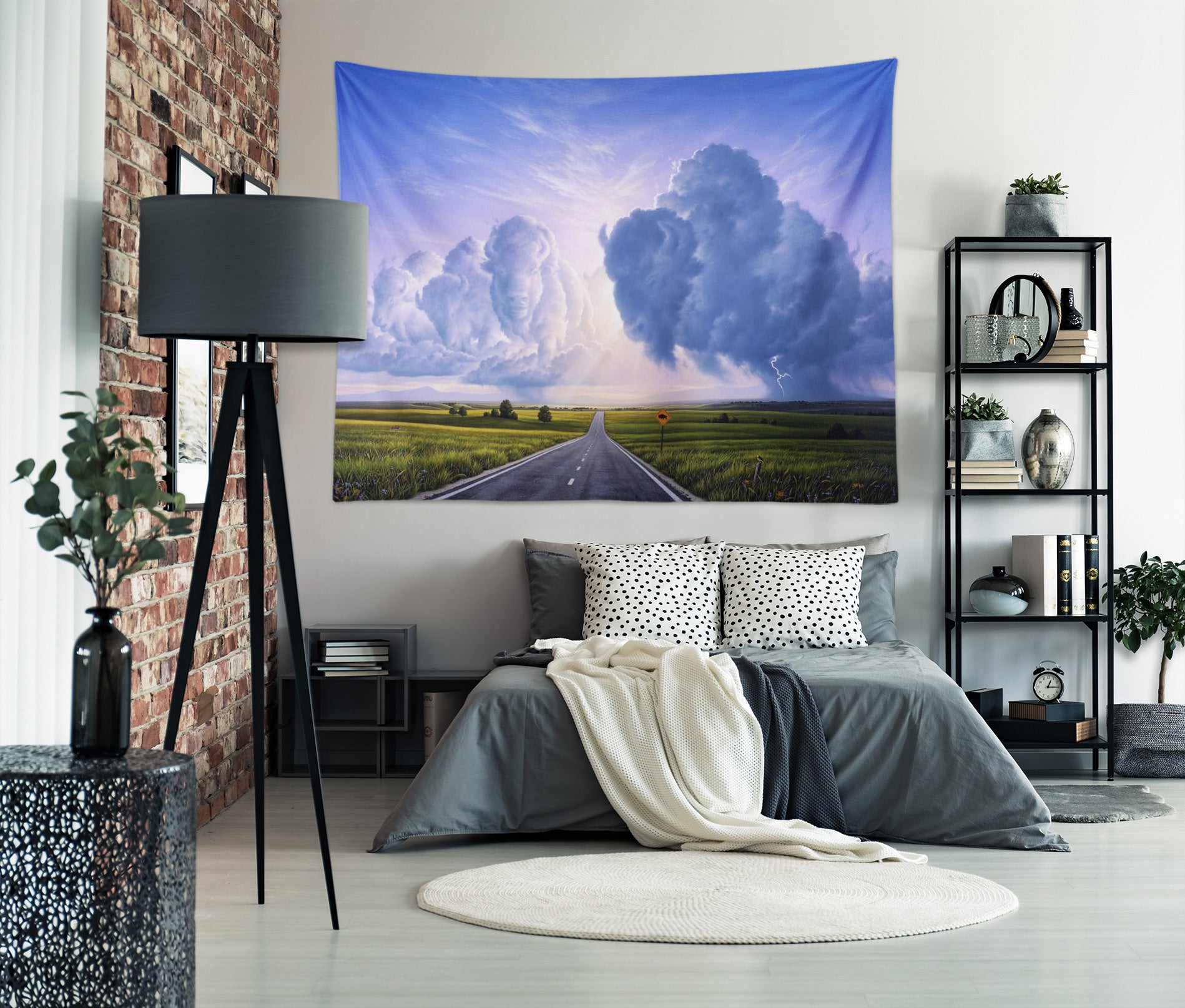 3D Grass Road Clouds 111125 Jerry LoFaro Tapestry Hanging Cloth Hang