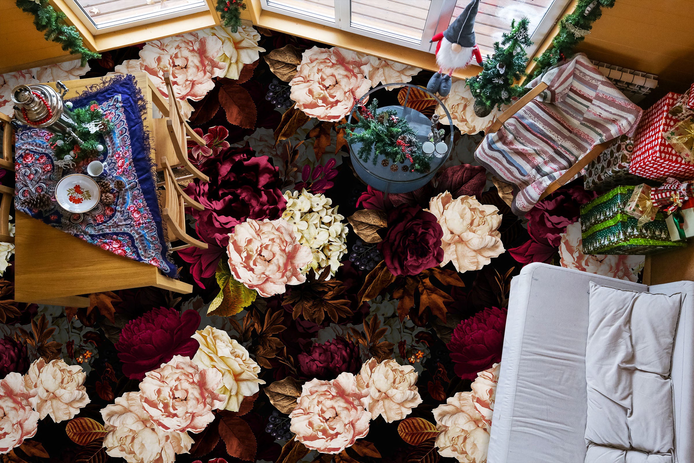 3D Pink Red Flowers 99217 Uta Naumann Floor Mural  Wallpaper Murals Self-Adhesive Removable Print Epoxy