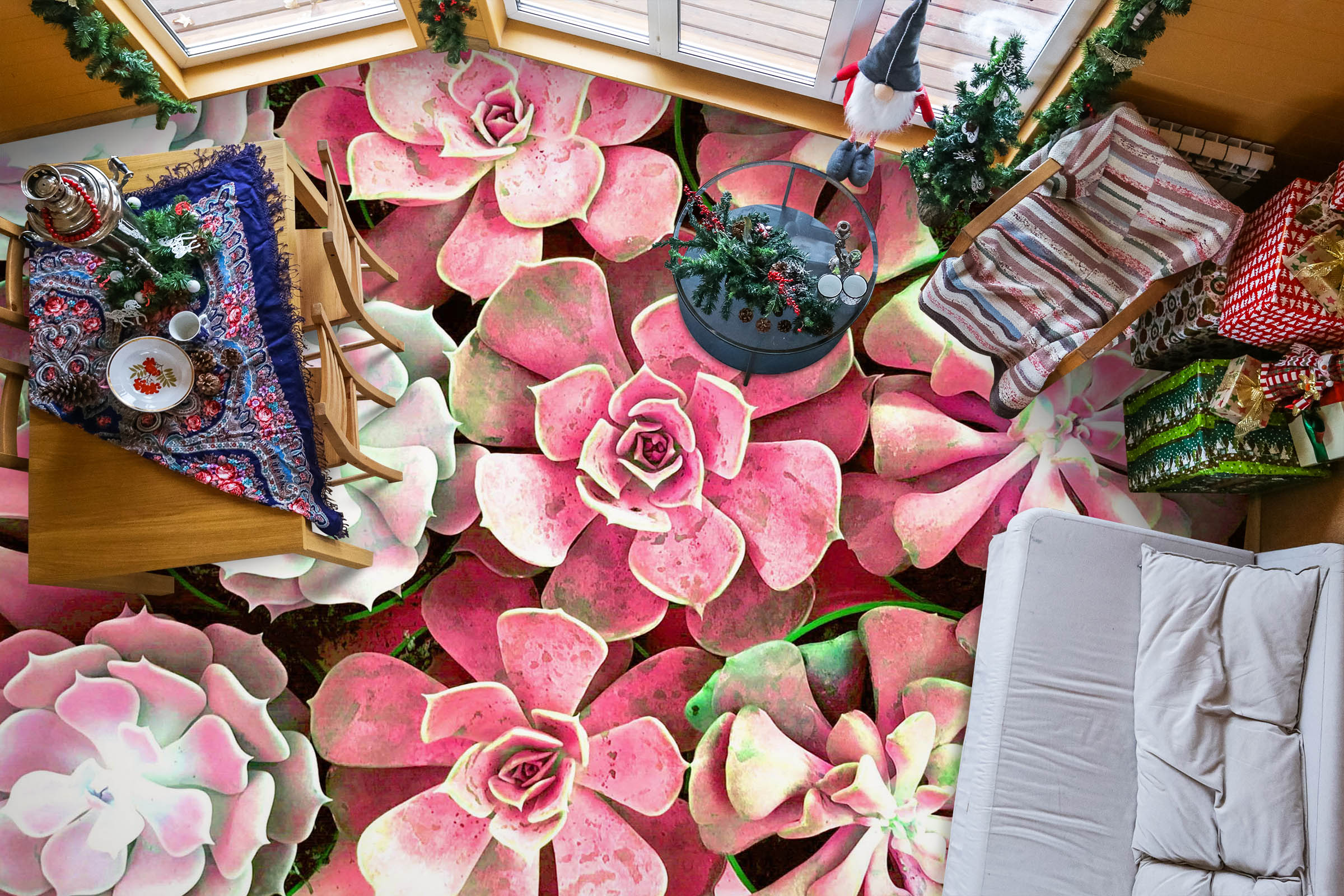 3D Pink Succulent Lotus 486 Floor Mural  Wallpaper Murals Rug & Mat Print Epoxy waterproof bath floor