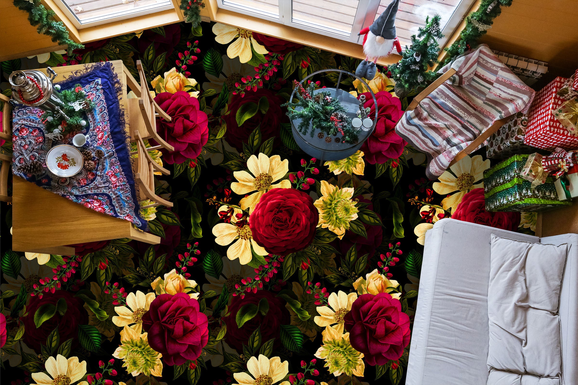 3D Red Yellow Flowers 99179 Uta Naumann Floor Mural  Wallpaper Murals Self-Adhesive Removable Print Epoxy