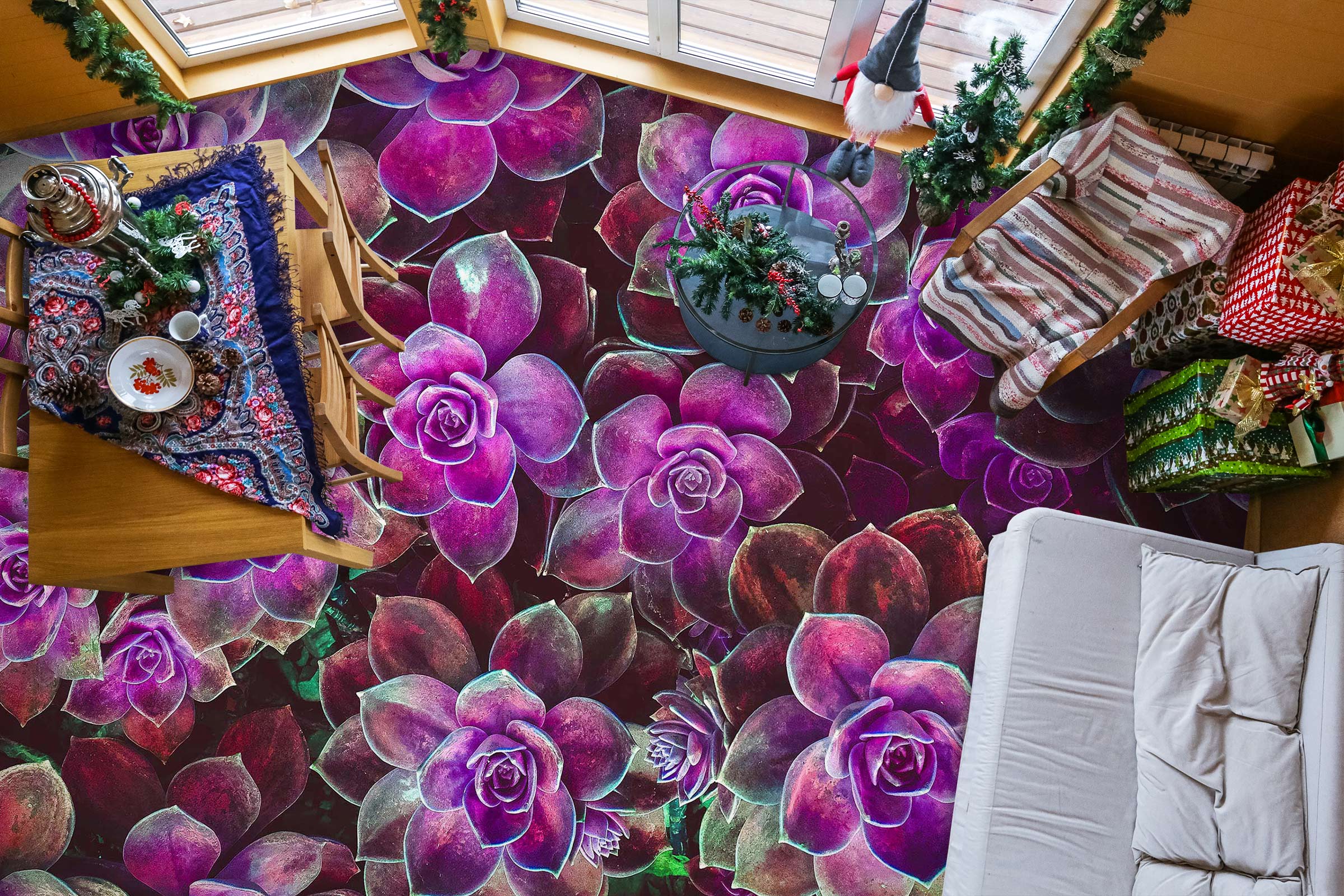 3D Purple Succulent Lotus 483 Floor Mural  Wallpaper Murals Rug & Mat Print Epoxy waterproof bath floor
