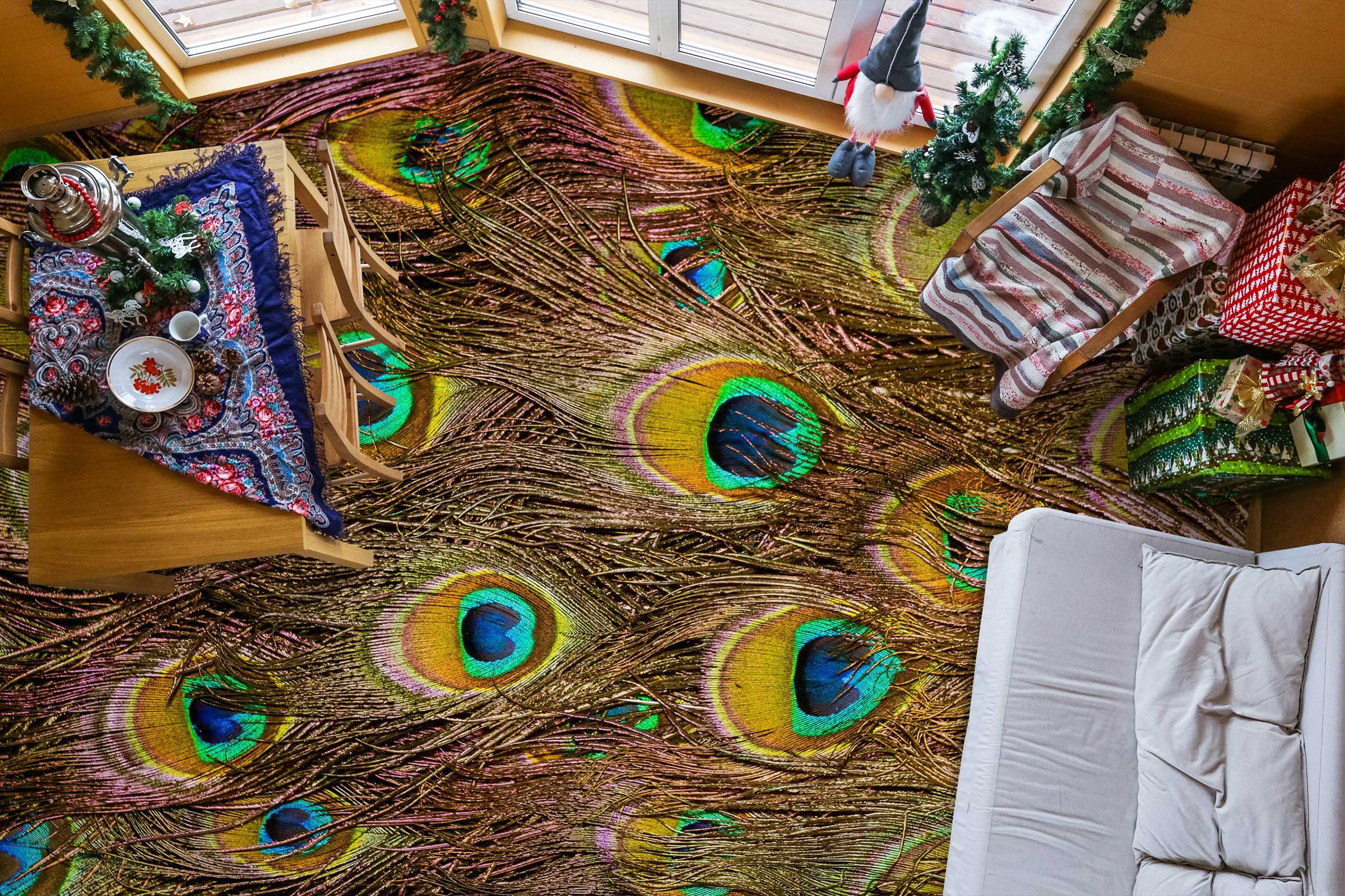 3D Noble Peacock Feathers 1122 Floor Mural  Wallpaper Murals Self-Adhesive Removable Print Epoxy