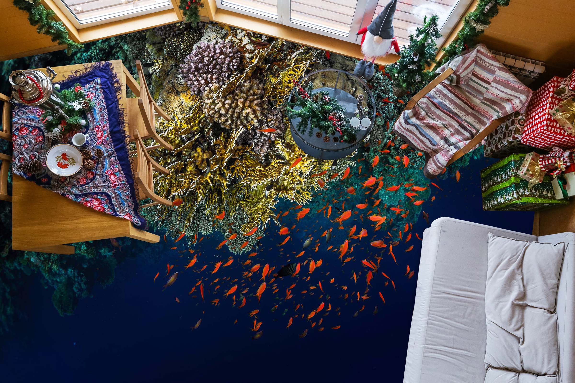 3D Coral And Small Fish 335 Floor Mural  Wallpaper Murals Rug & Mat Print Epoxy waterproof bath floor