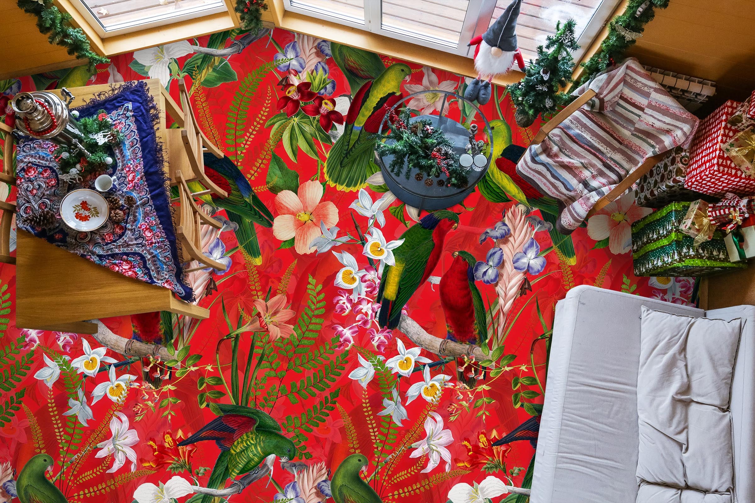 3D Red Flower Colorful Bird 99200 Uta Naumann Floor Mural  Wallpaper Murals Self-Adhesive Removable Print Epoxy