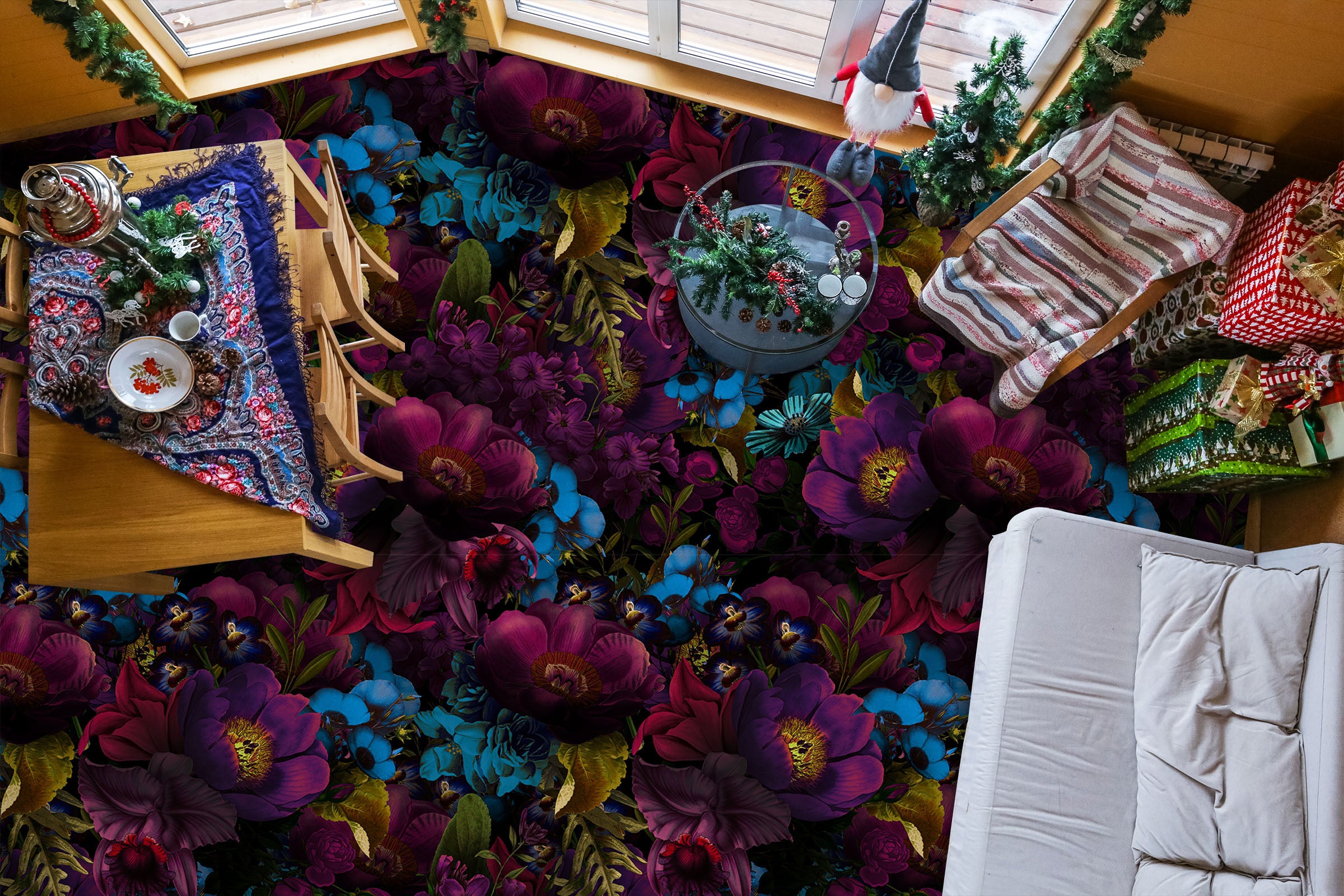 3D Blue Purple Flowers 99180 Uta Naumann Floor Mural  Wallpaper Murals Self-Adhesive Removable Print Epoxy