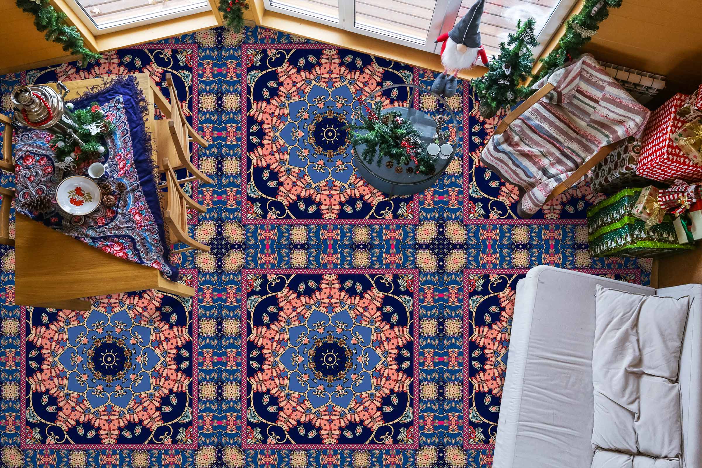 3D Blue Lotus Pattern 1320 Floor Mural  Wallpaper Murals Self-Adhesive Removable Print Epoxy