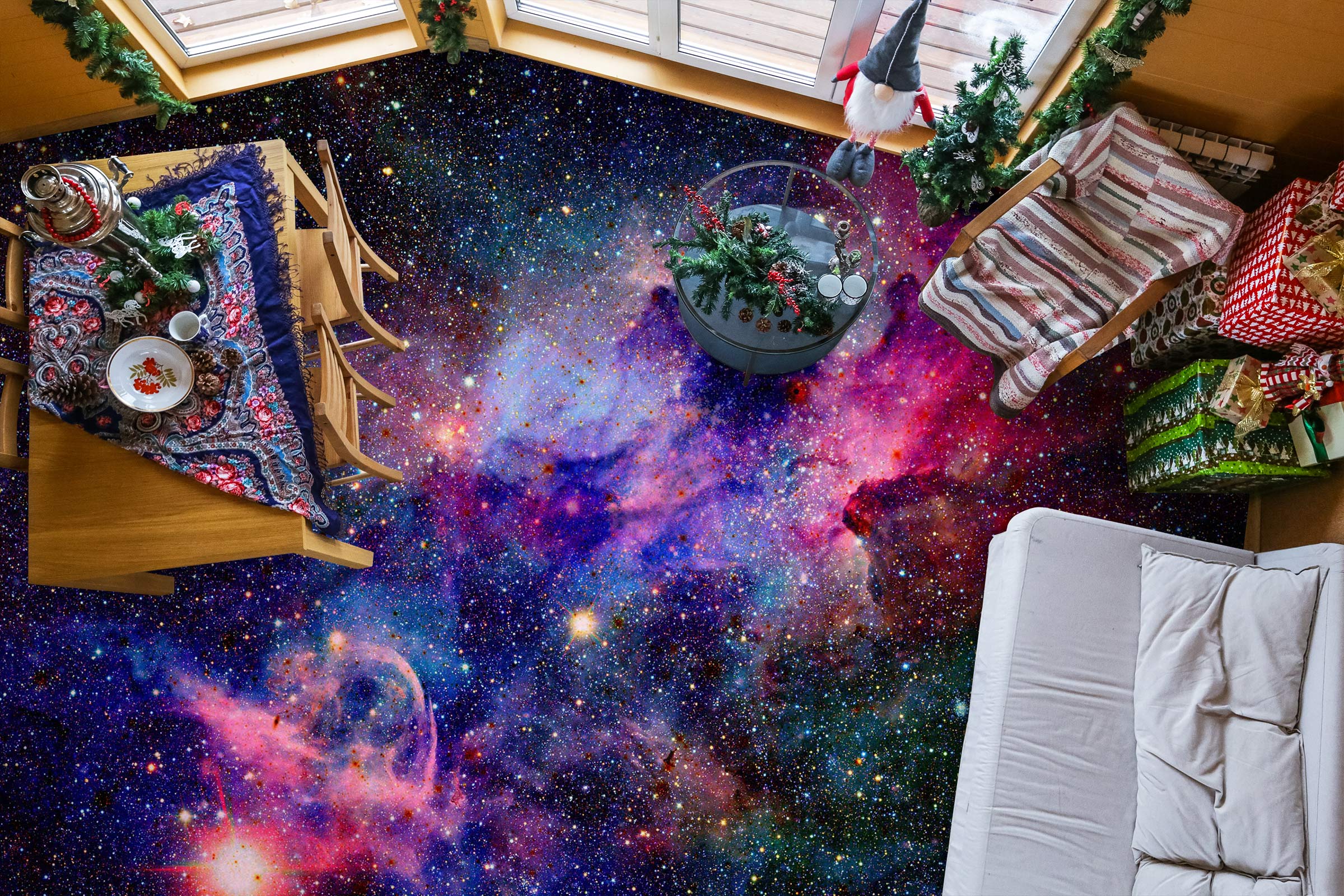 3D Psychedelic Purple Nebula 654 Floor Mural