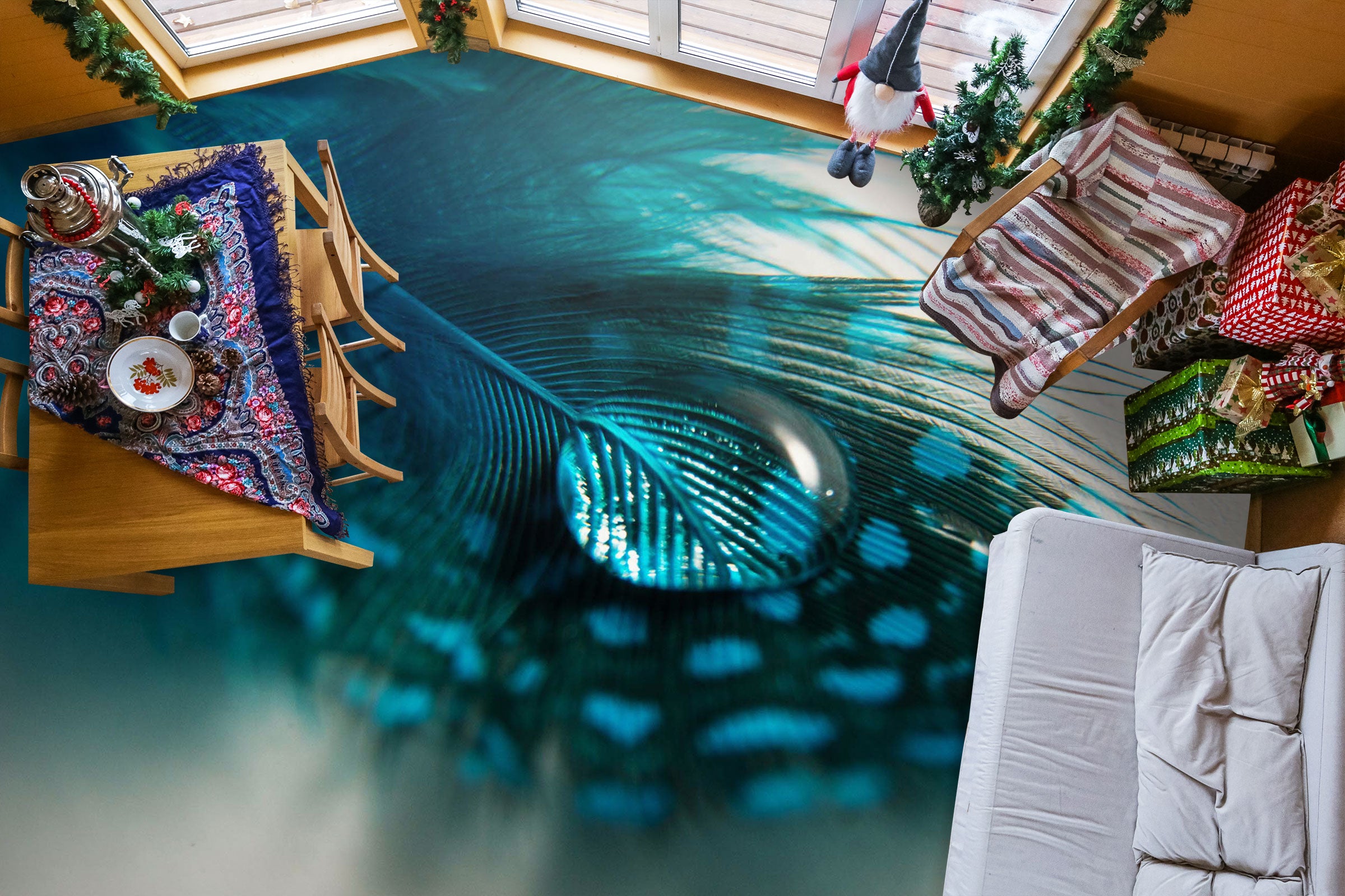 3D Water Drop And Feather 1111 Floor Mural  Wallpaper Murals Self-Adhesive Removable Print Epoxy