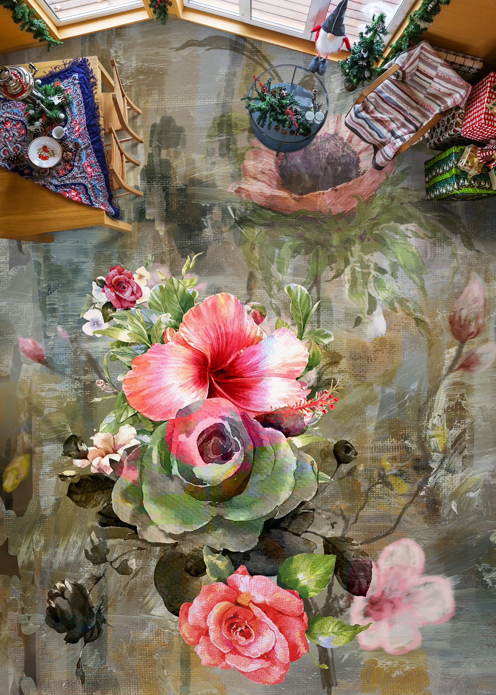 3D Pink Flower Oil Painting 1303 Floor Mural  Wallpaper Murals Self-Adhesive Removable Print Epoxy