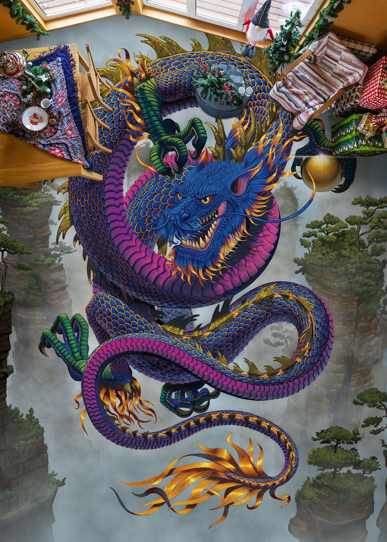 3D Purple Blue Dragon 98181 Vincent Floor Mural  Wallpaper Murals Self-Adhesive Removable Print Epoxy