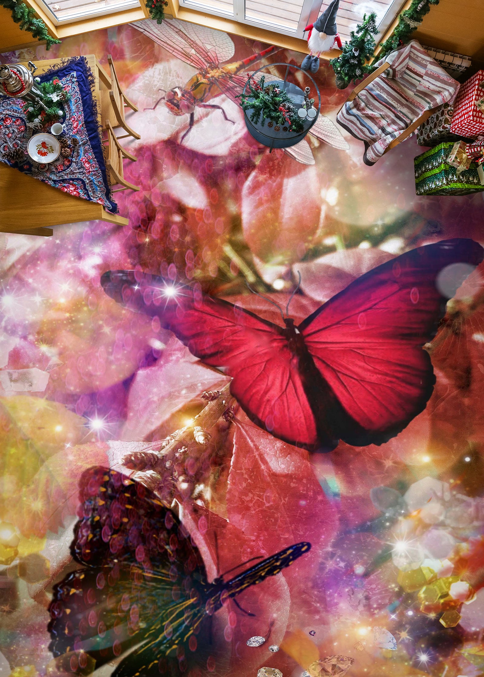 3D Psychedelic Pink Butterfly 500 Floor Mural  Wallpaper Murals Rug & Mat Print Epoxy waterproof bath floor