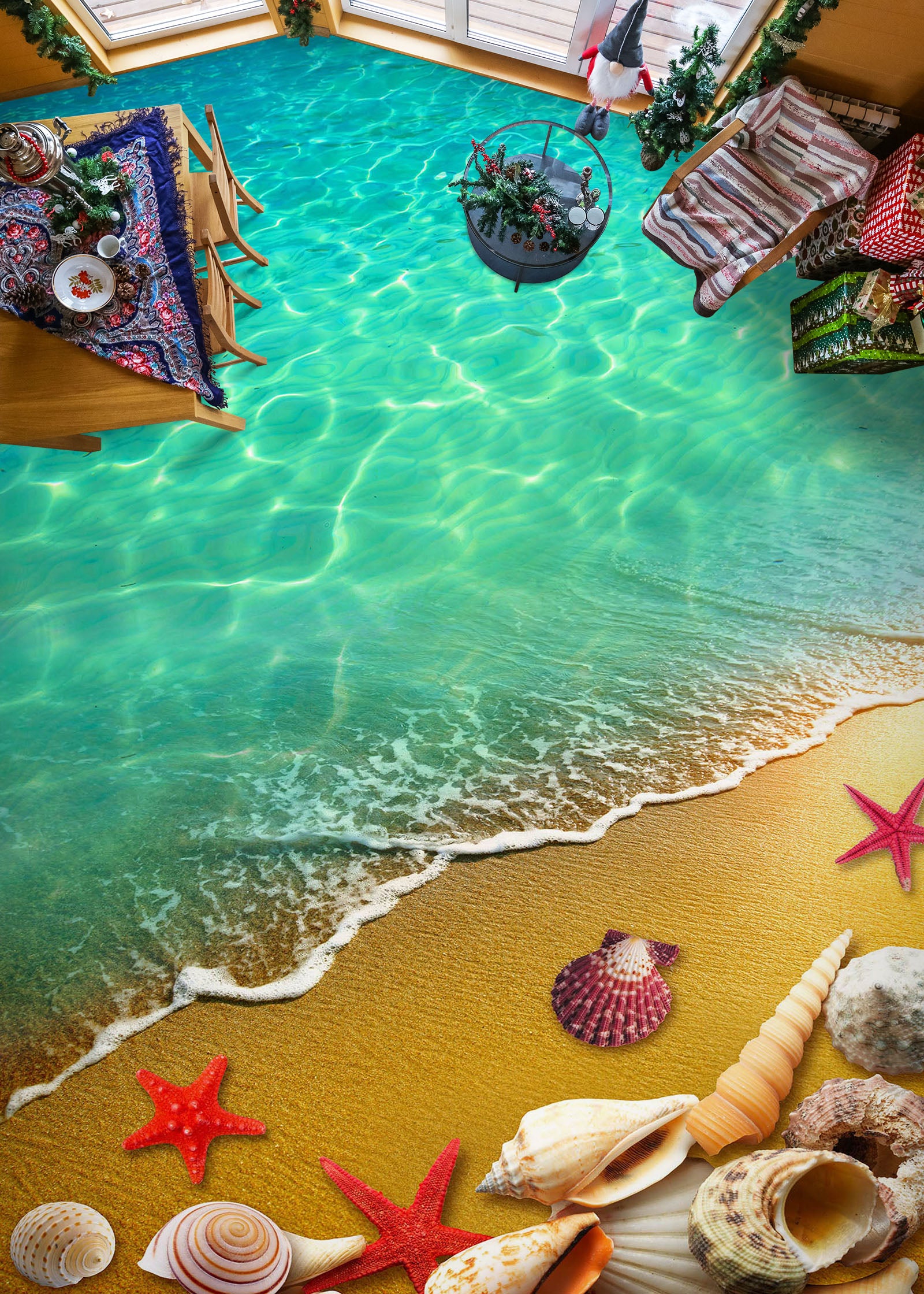 3D Red Starfish And Purple Seashells 284 Floor Mural  Wallpaper Murals Rug & Mat Print Epoxy waterproof bath floor