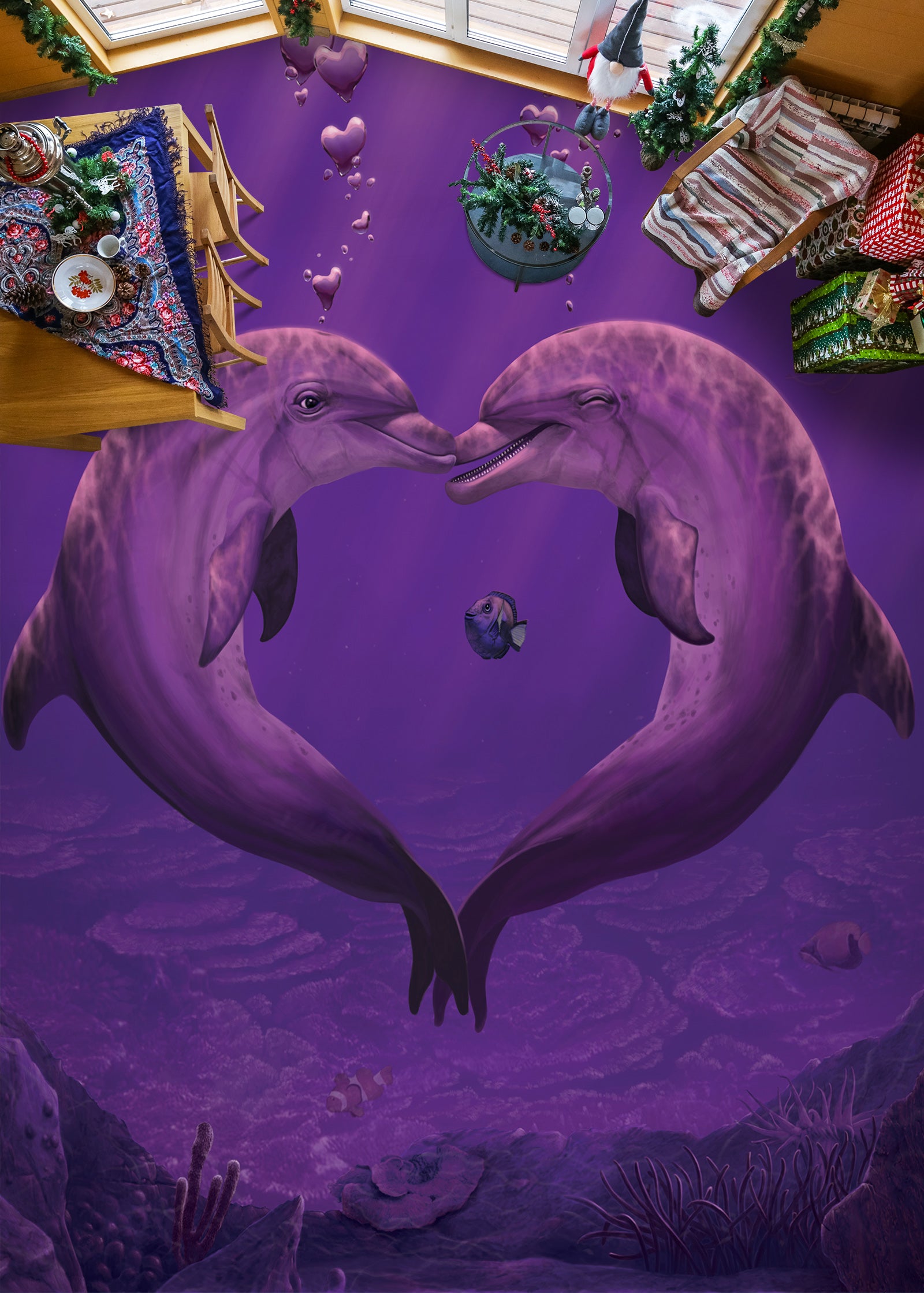 3D Purple Dolphin 98185 Vincent Floor Mural  Wallpaper Murals Self-Adhesive Removable Print Epoxy