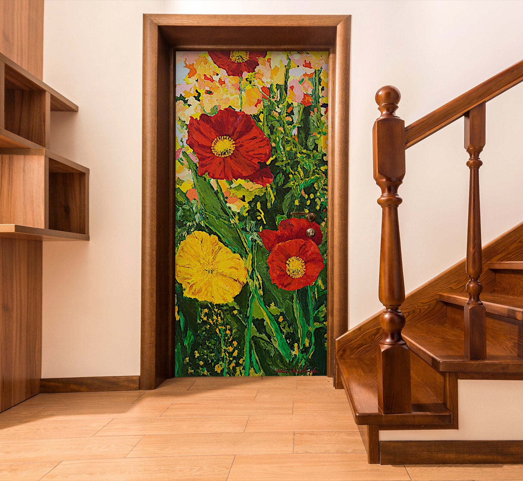 3D Red Yellow Flower Bush 9369 Allan P. Friedlander Door Mural