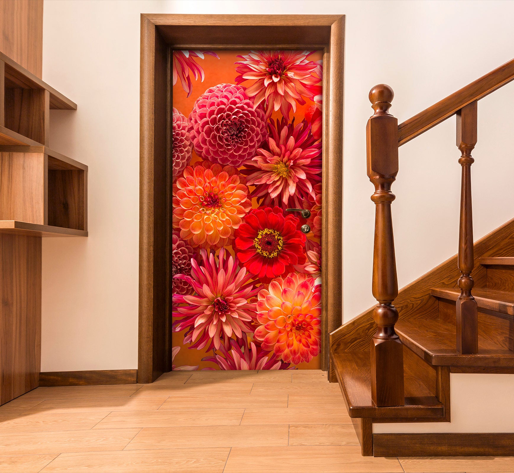 3D Red Chrysanthemum 10720 Assaf Frank Door Mural