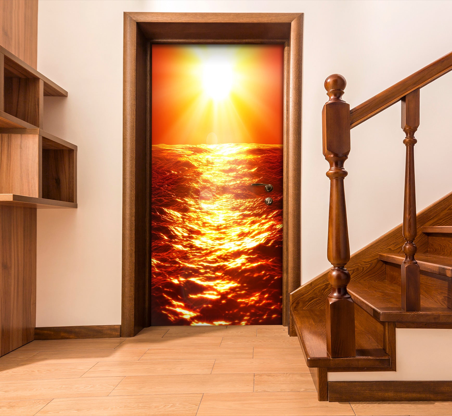 3D Yellow Sunset Sea 138 Door Mural