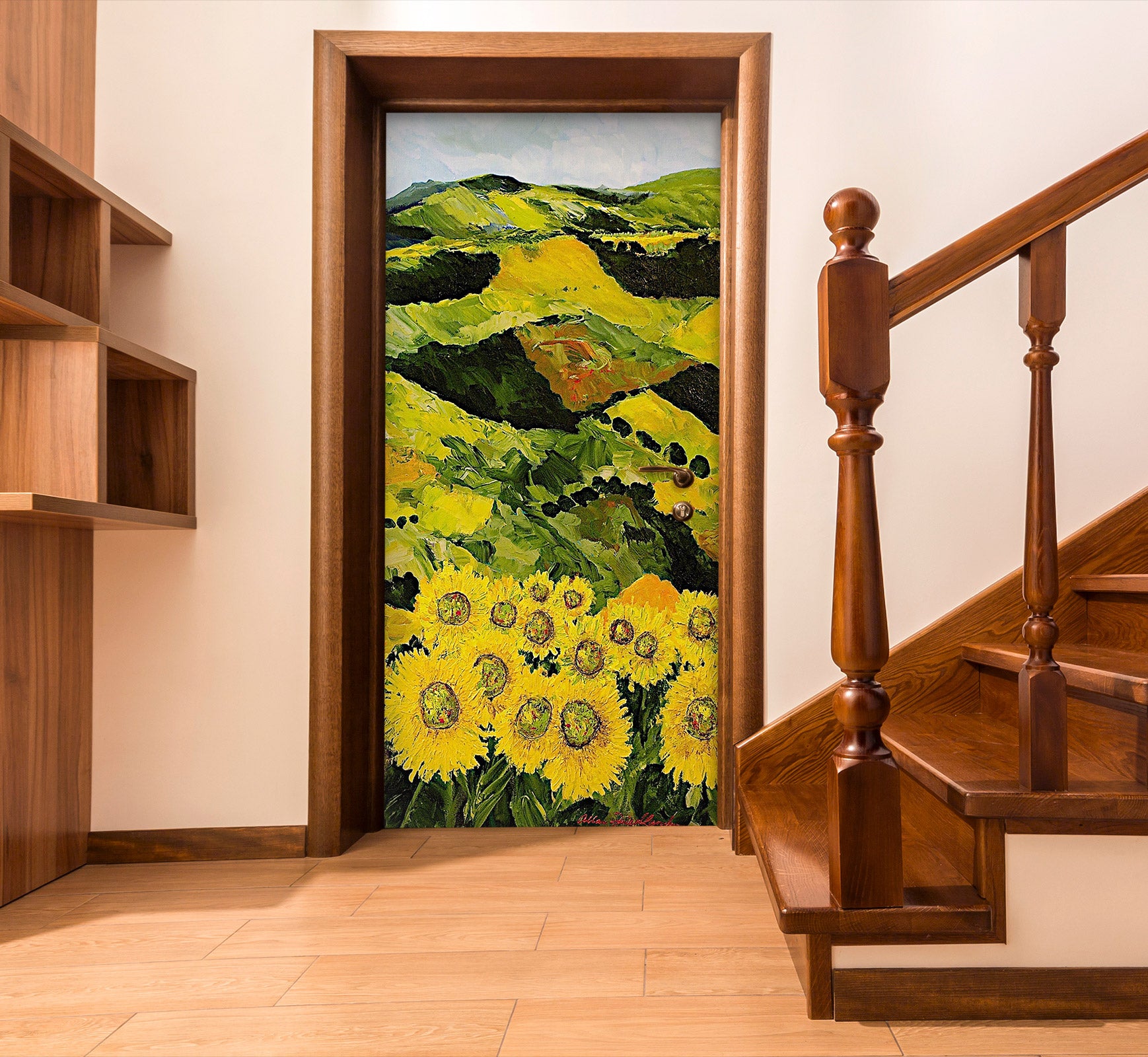 3D Meadow Hillside Sunflower Painting 9394 Allan P. Friedlander Door Mural