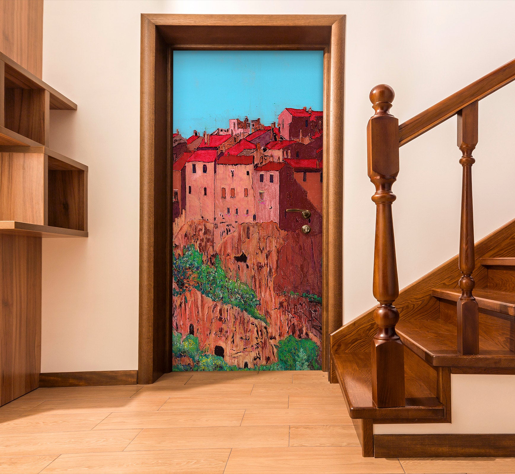 3D Red Mountain House Green Tree 9409 Allan P. Friedlander Door Mural