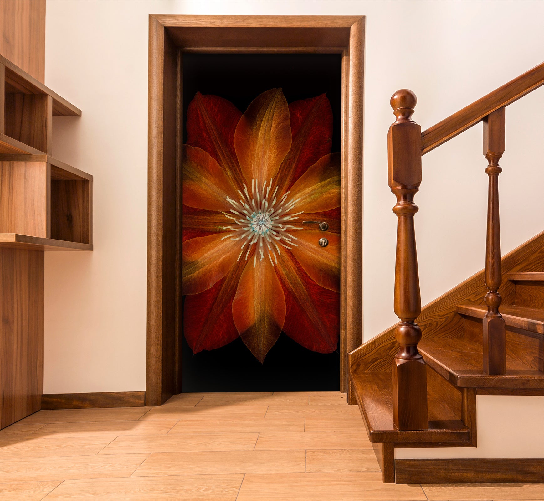 3D Red-Orange Flowers 10633 Assaf Frank Door Mural