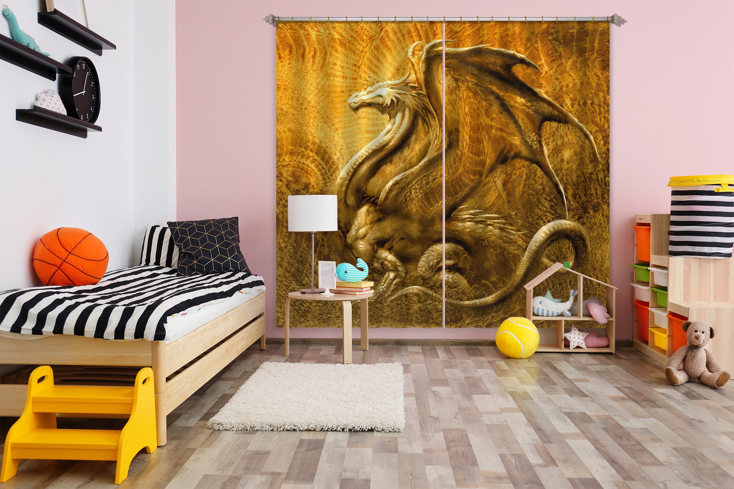 3D Golden Dragon 8025 Ciruelo Curtain Curtains Drapes